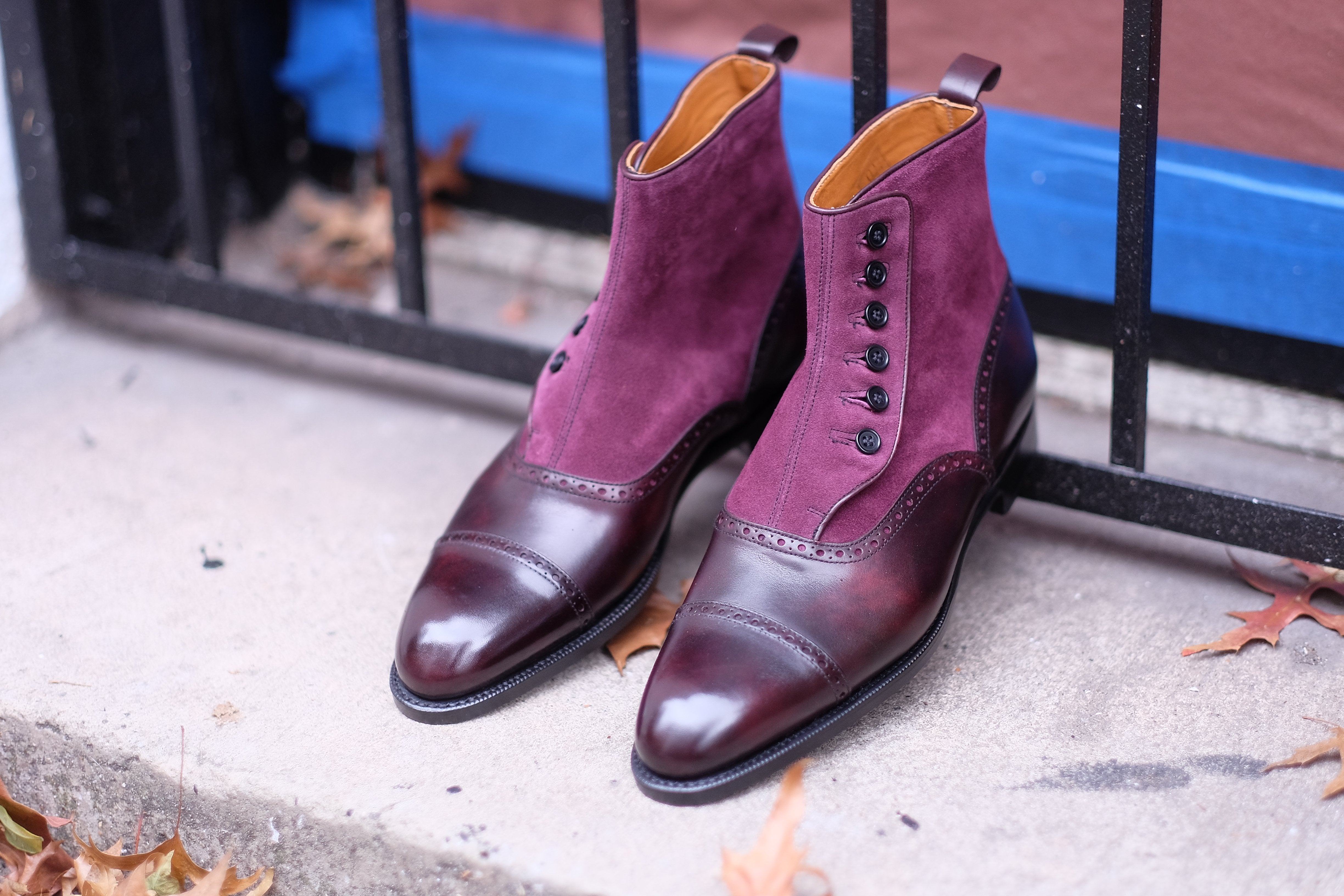Puyallup - MTO - Plum Museum Calf / Regal Purple Suede - NGT Last - Single Leather Sole-Made To Order Button Boot Cap Toe Brogue-J.FitzPatrick Footwear