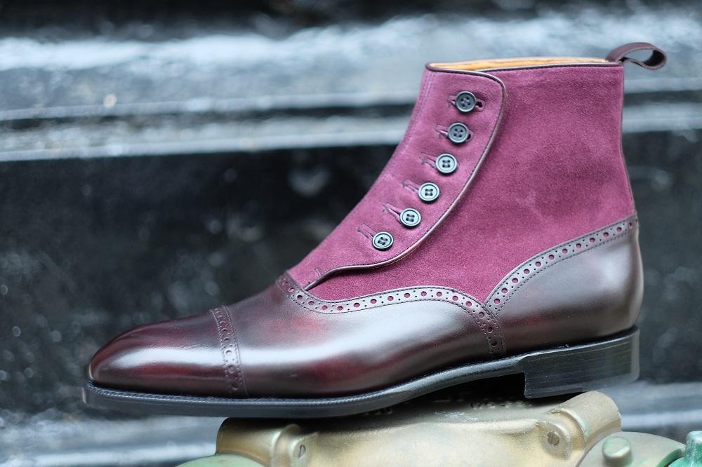 Puyallup - MTO - Plum Museum Calf / Regal Purple Suede - NGT Last - Single Leather Sole-Made To Order Button Boot Cap Toe Brogue-J.FitzPatrick Footwear