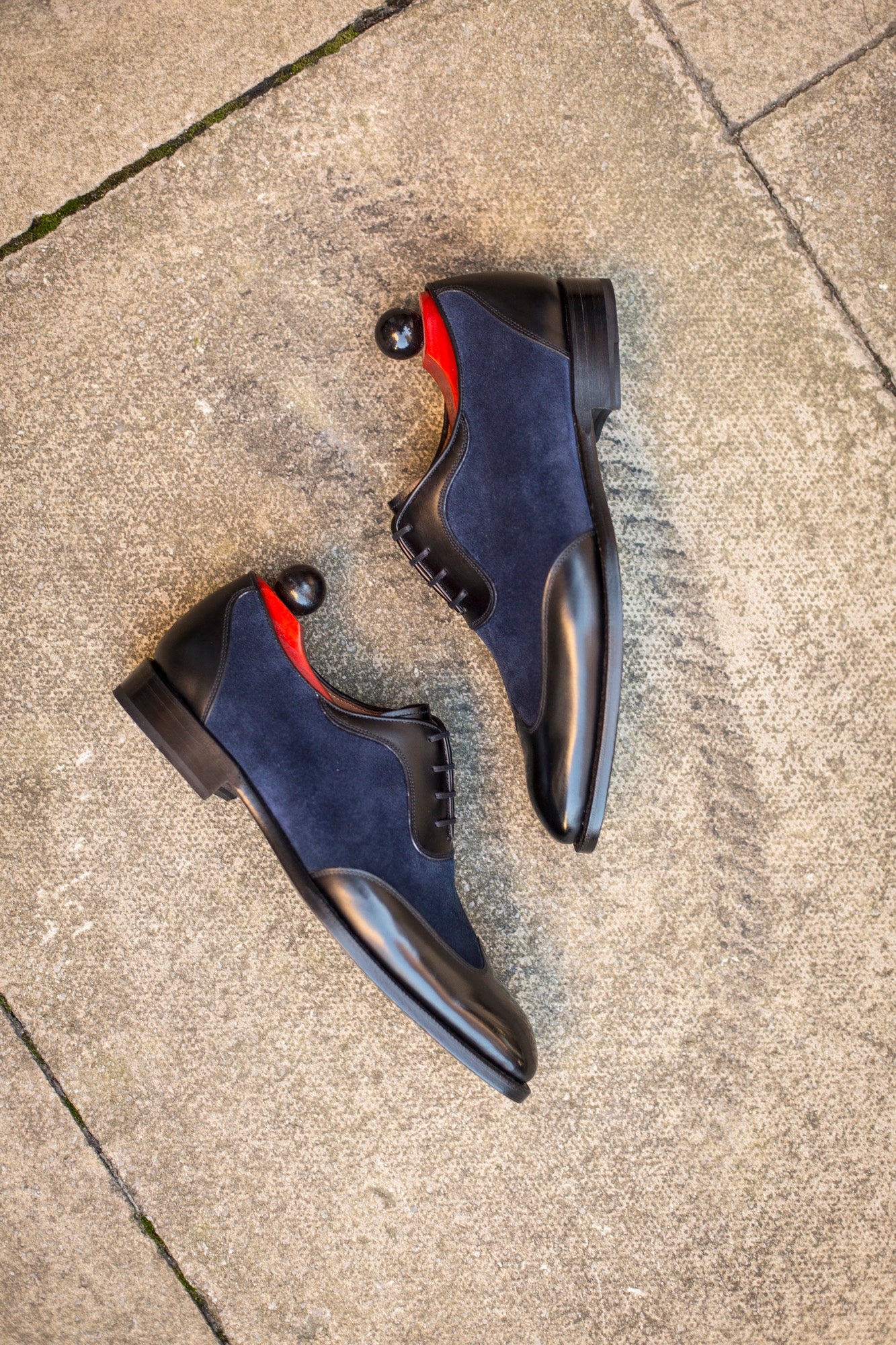 Rainier - MTO - Black Calf / Dark Blue Suede - NGT Last - Single Leather Sole-Made To Order Austerity Brogue Adelaide Oxfords-J.FitzPatrick Footwear