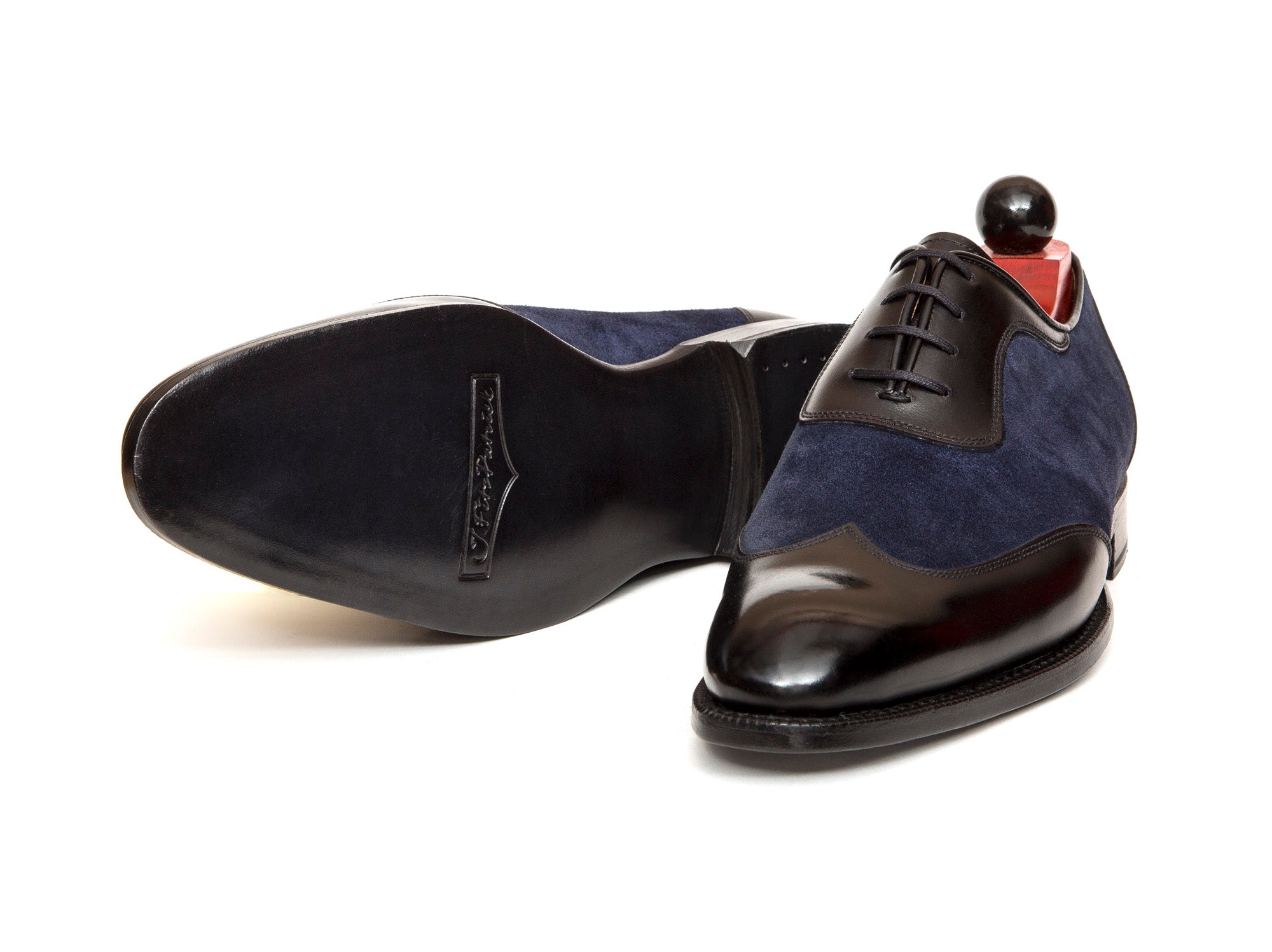 Rainier - MTO - Black Calf / Dark Blue Suede - NGT Last - Single Leather Sole-Made To Order Austerity Brogue Adelaide Oxfords-J.FitzPatrick Footwear