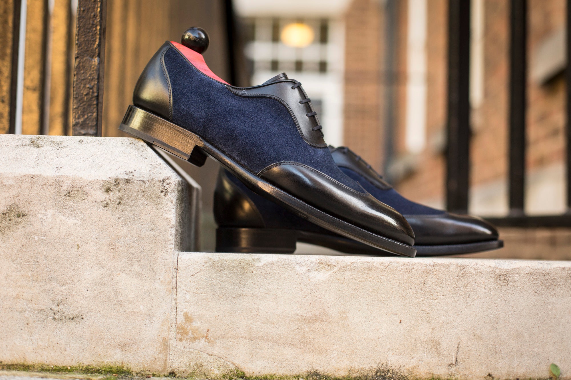 Rainier - MTO - Black Calf / Dark Blue Suede - NGT Last - Single Leather Sole-Made To Order Austerity Brogue Adelaide Oxfords-J.FitzPatrick Footwear