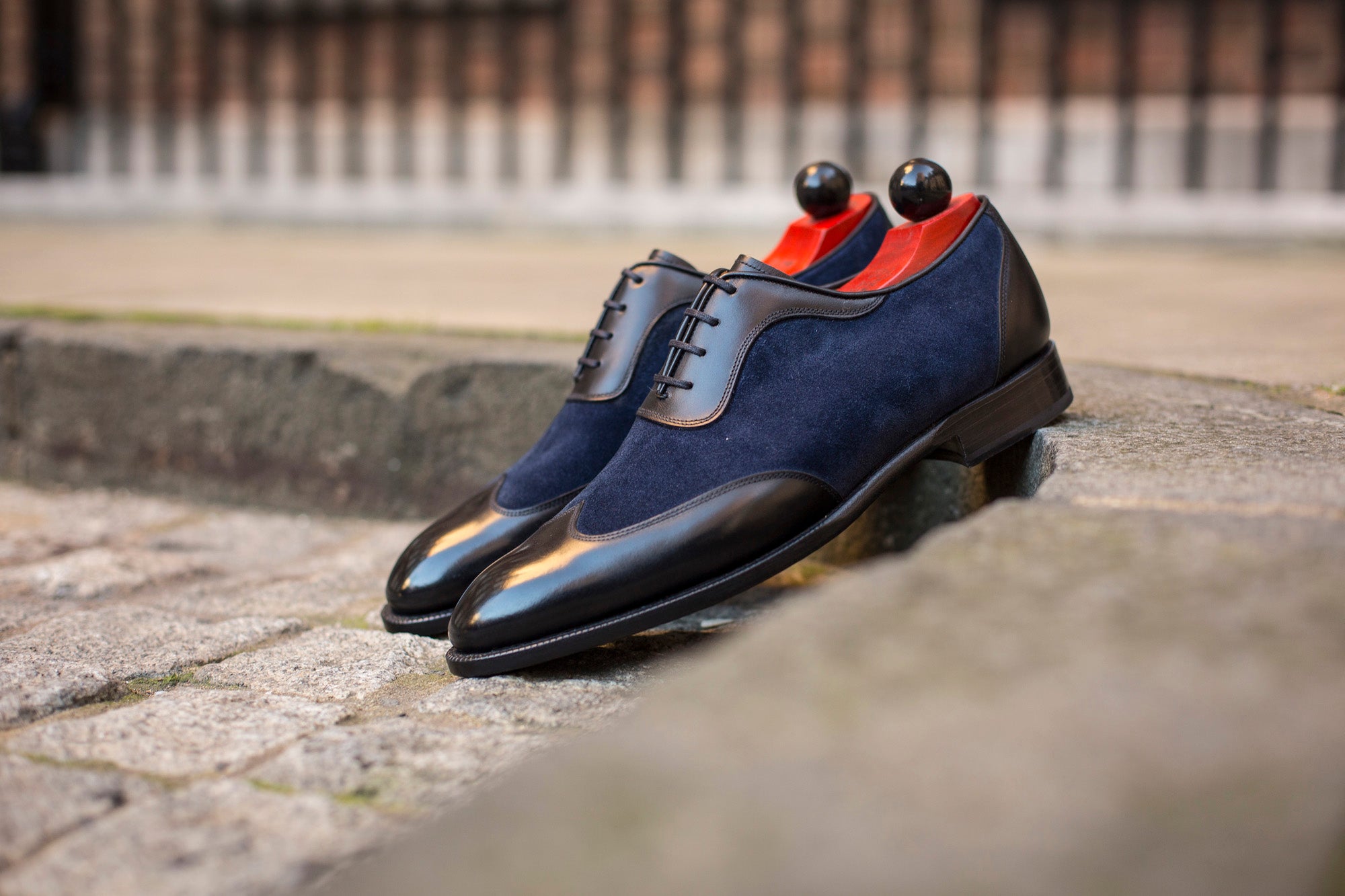 Rainier - MTO - Black Calf / Dark Blue Suede - NGT Last - Single Leather Sole-Made To Order Austerity Brogue Adelaide Oxfords-J.FitzPatrick Footwear