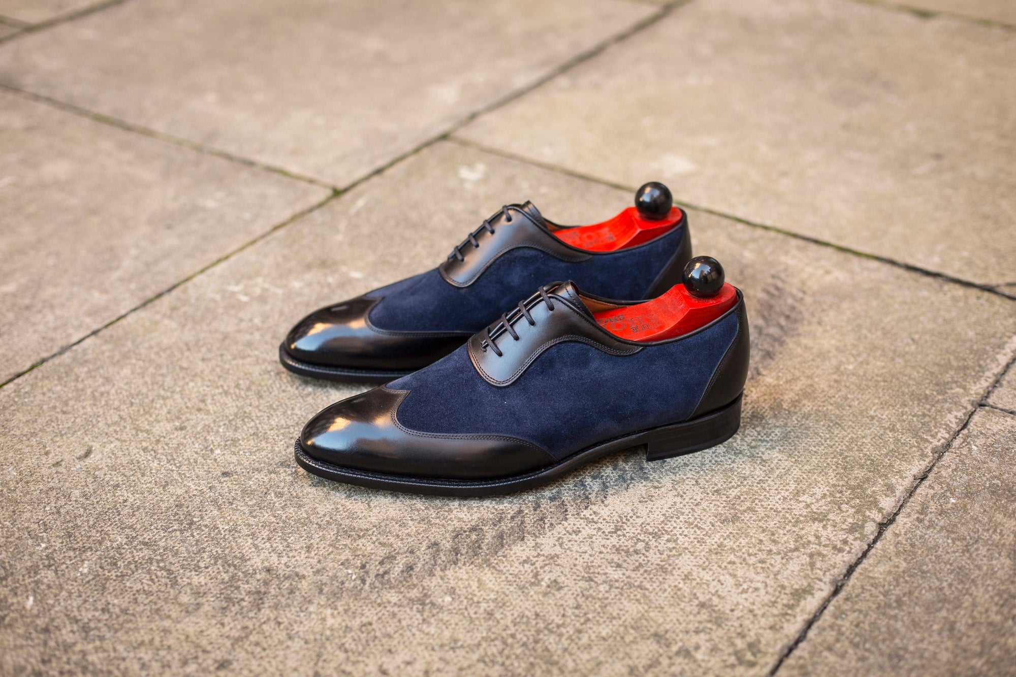 Rainier - MTO - Black Calf / Dark Blue Suede - NGT Last - Single Leather Sole-Made To Order Austerity Brogue Adelaide Oxfords-J.FitzPatrick Footwear