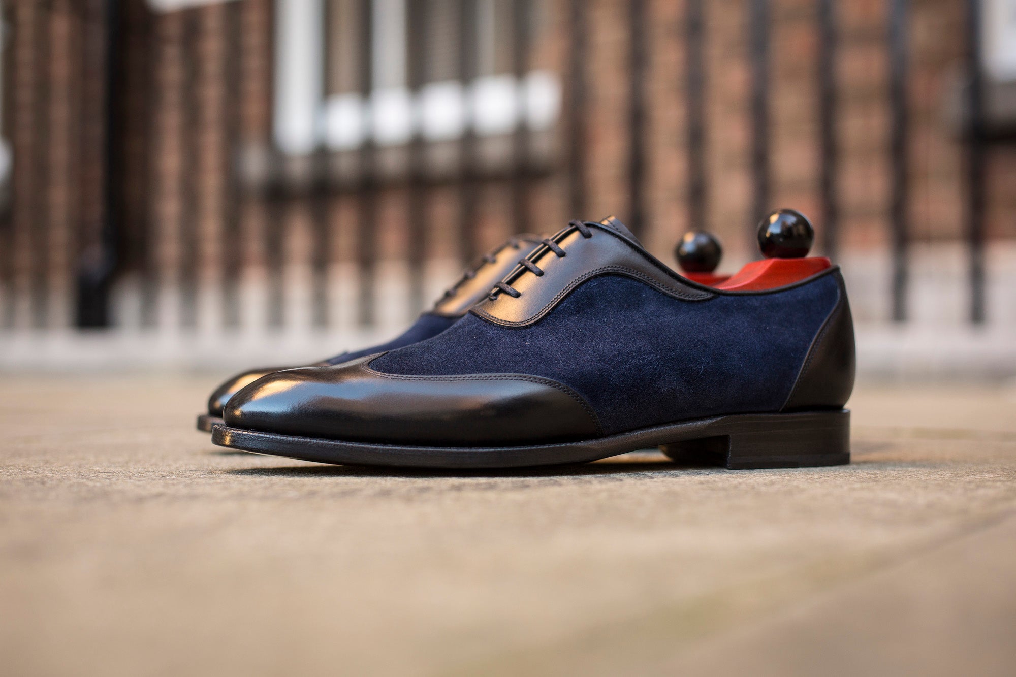 Rainier - MTO - Black Calf / Dark Blue Suede - NGT Last - Single Leather Sole-Made To Order Austerity Brogue Adelaide Oxfords-J.FitzPatrick Footwear