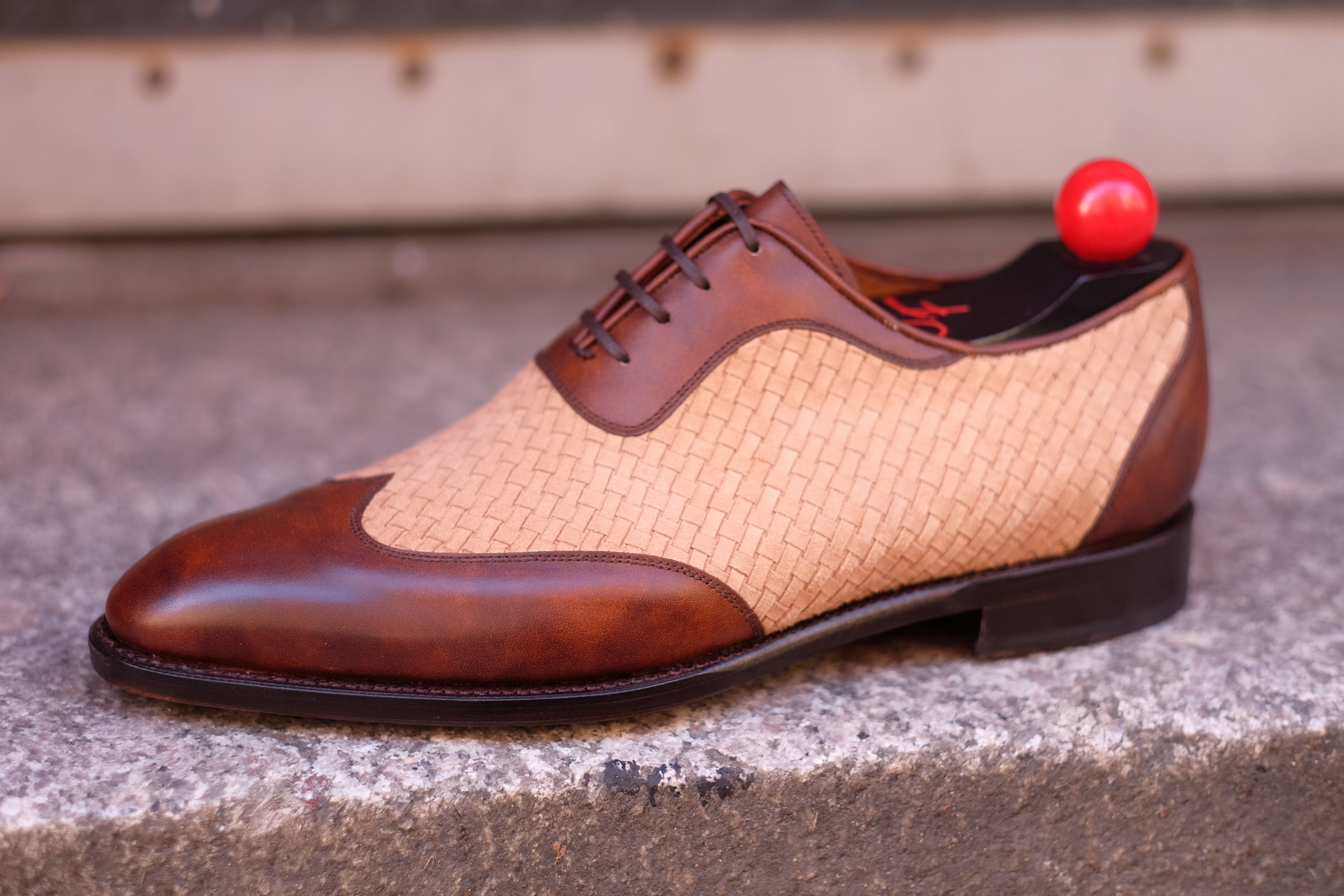 Rainier - MTO - Copper Museum Calf / Braided Nude Suede - SEA Last - Single Leather Sole-Made To Order Austerity Brogue Adelaide Oxfords-J.FitzPatrick Footwear
