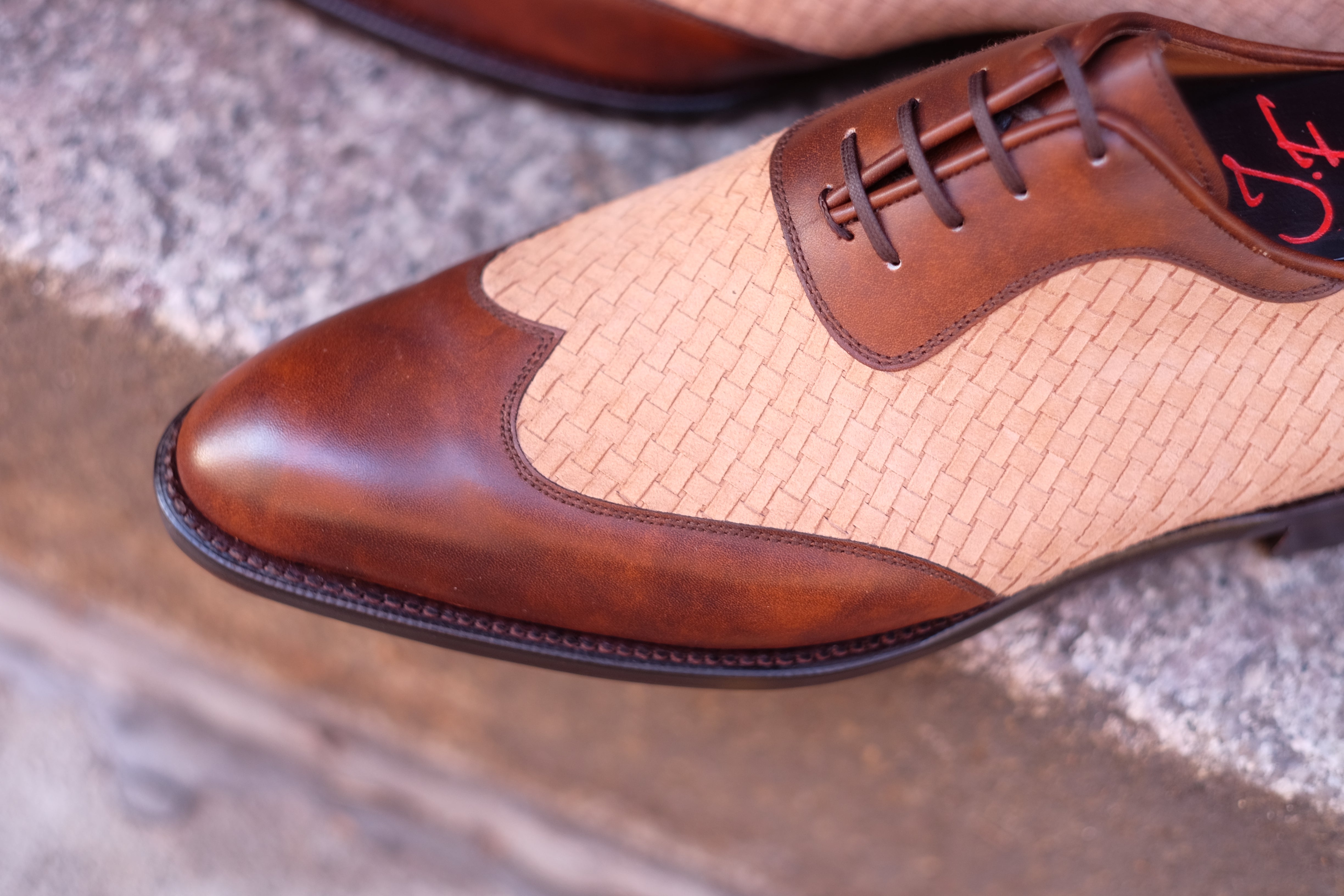 Rainier - MTO - Copper Museum Calf / Braided Nude Suede - SEA Last - Single Leather Sole-Made To Order Austerity Brogue Adelaide Oxfords-J.FitzPatrick Footwear