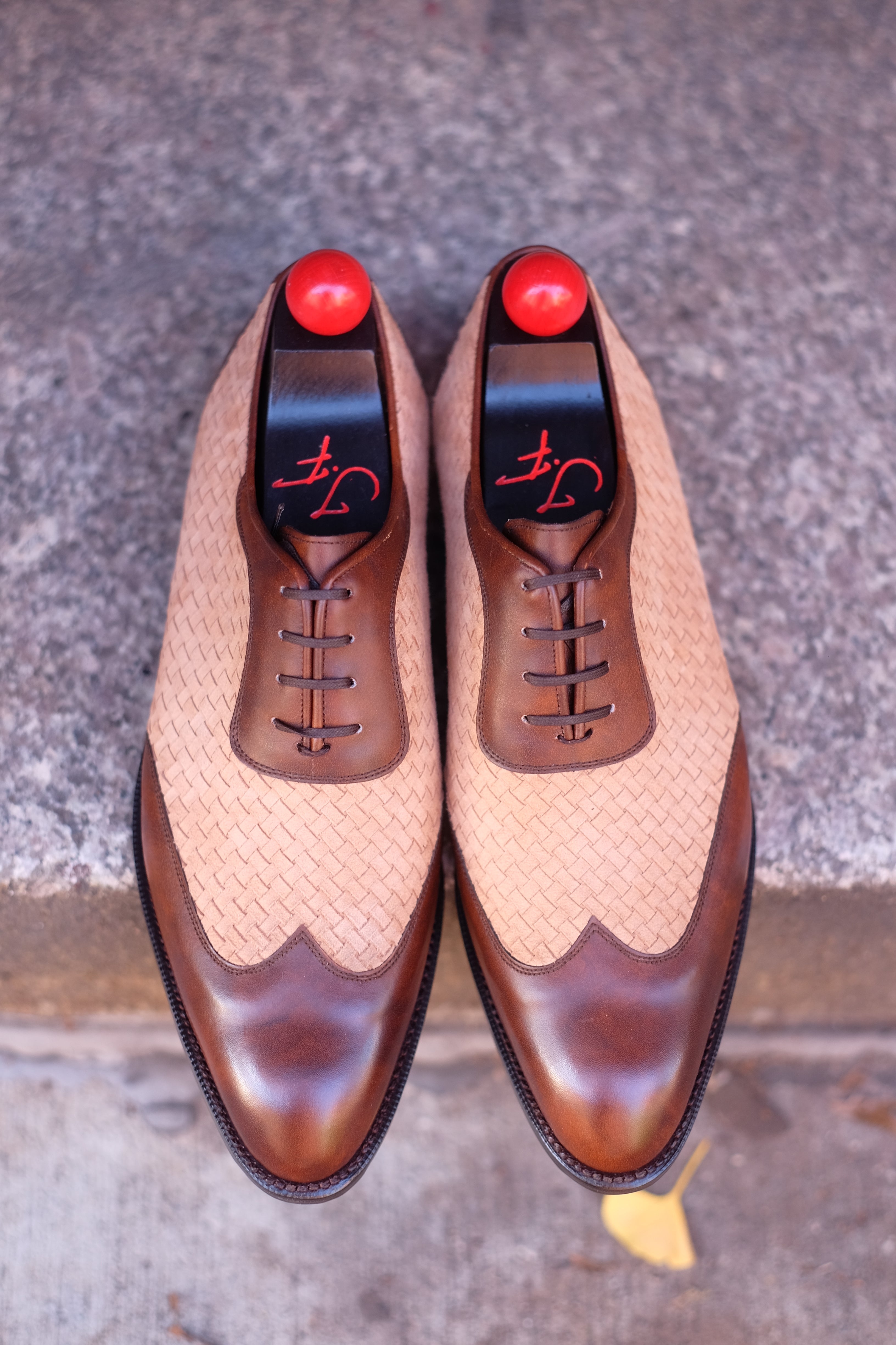 Rainier - MTO - Copper Museum Calf / Braided Nude Suede - SEA Last - Single Leather Sole-Made To Order Austerity Brogue Adelaide Oxfords-J.FitzPatrick Footwear