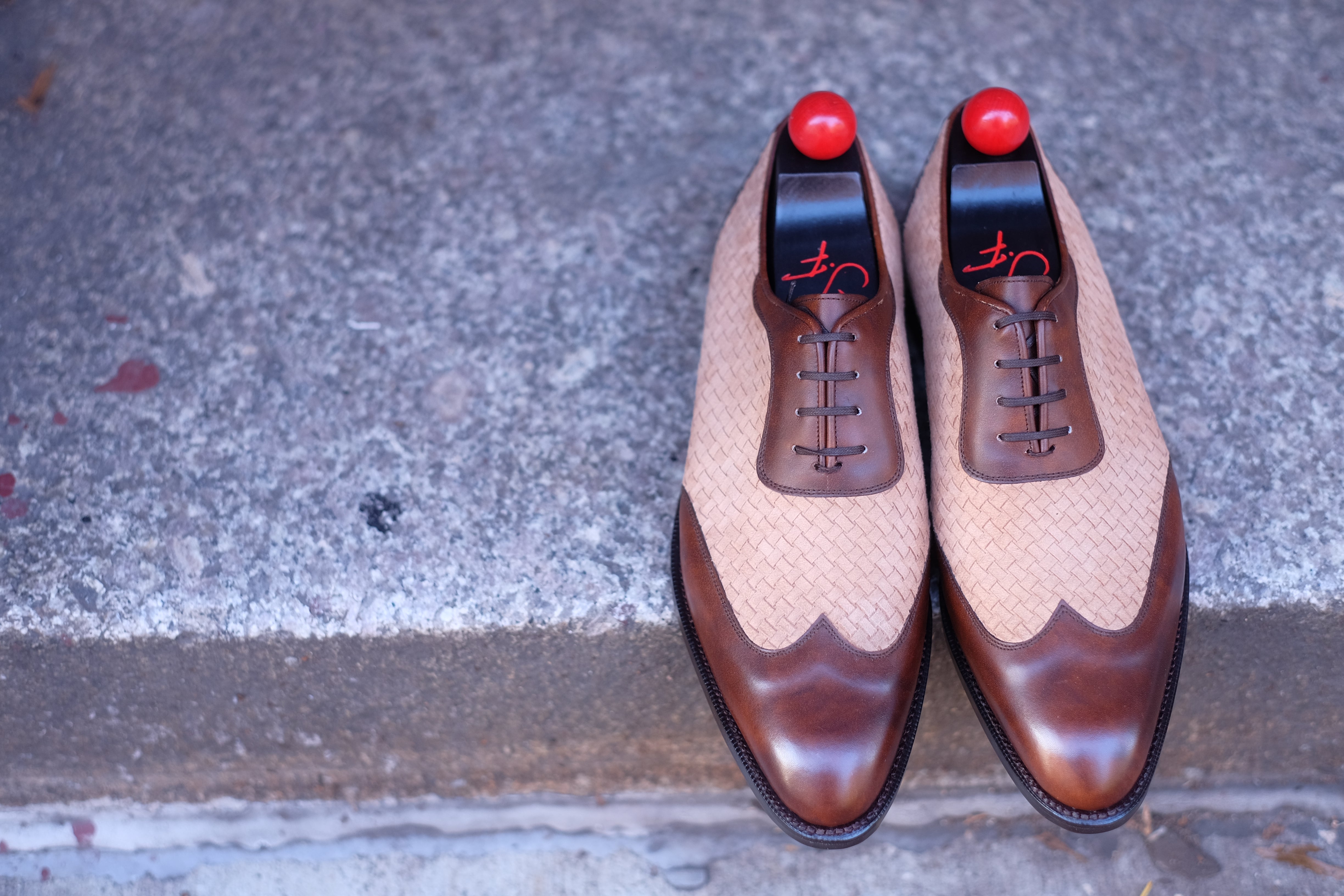 Rainier - MTO - Copper Museum Calf / Braided Nude Suede - SEA Last - Single Leather Sole-Made To Order Austerity Brogue Adelaide Oxfords-J.FitzPatrick Footwear