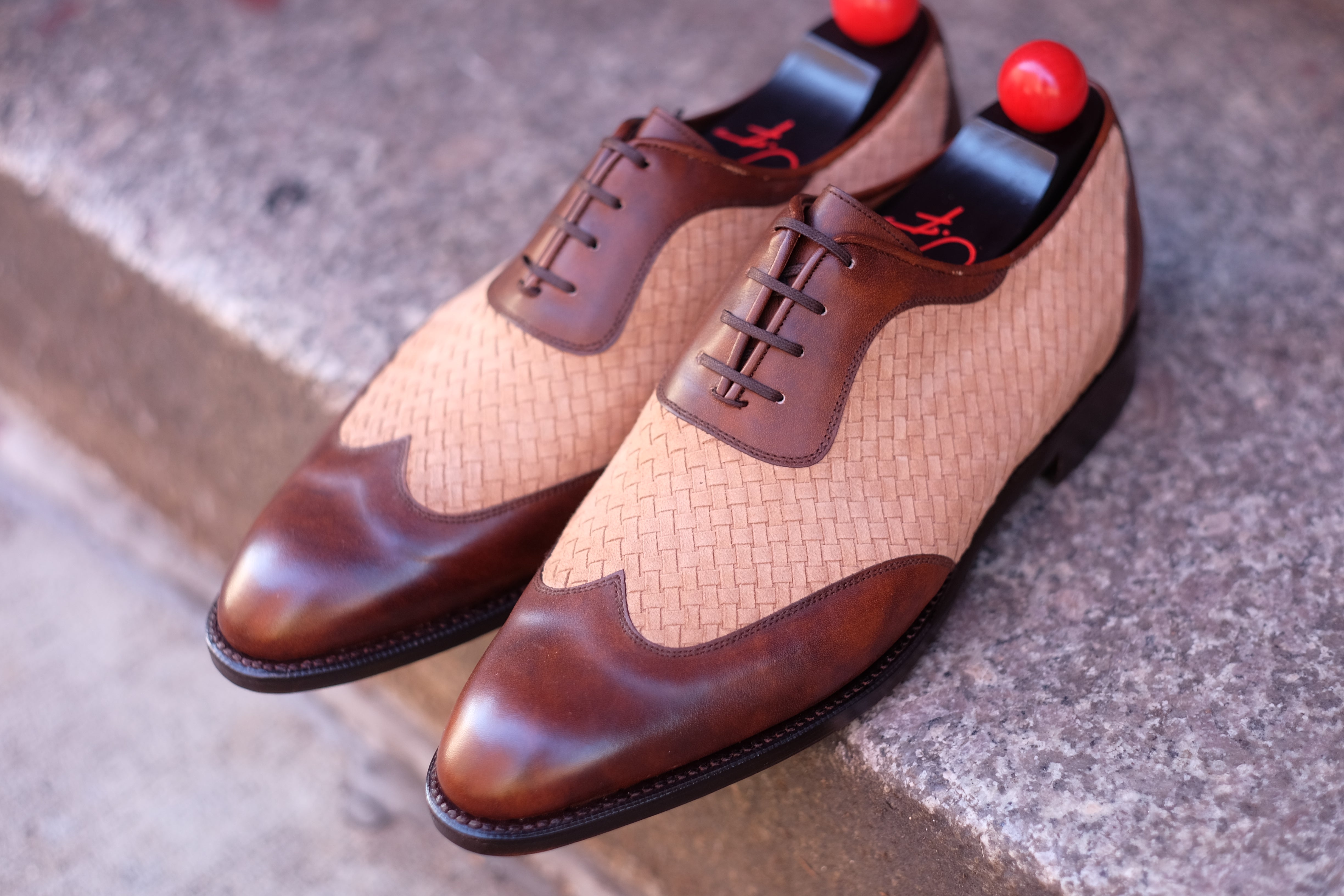 Rainier - MTO - Copper Museum Calf / Braided Nude Suede - SEA Last - Single Leather Sole-Made To Order Austerity Brogue Adelaide Oxfords-J.FitzPatrick Footwear