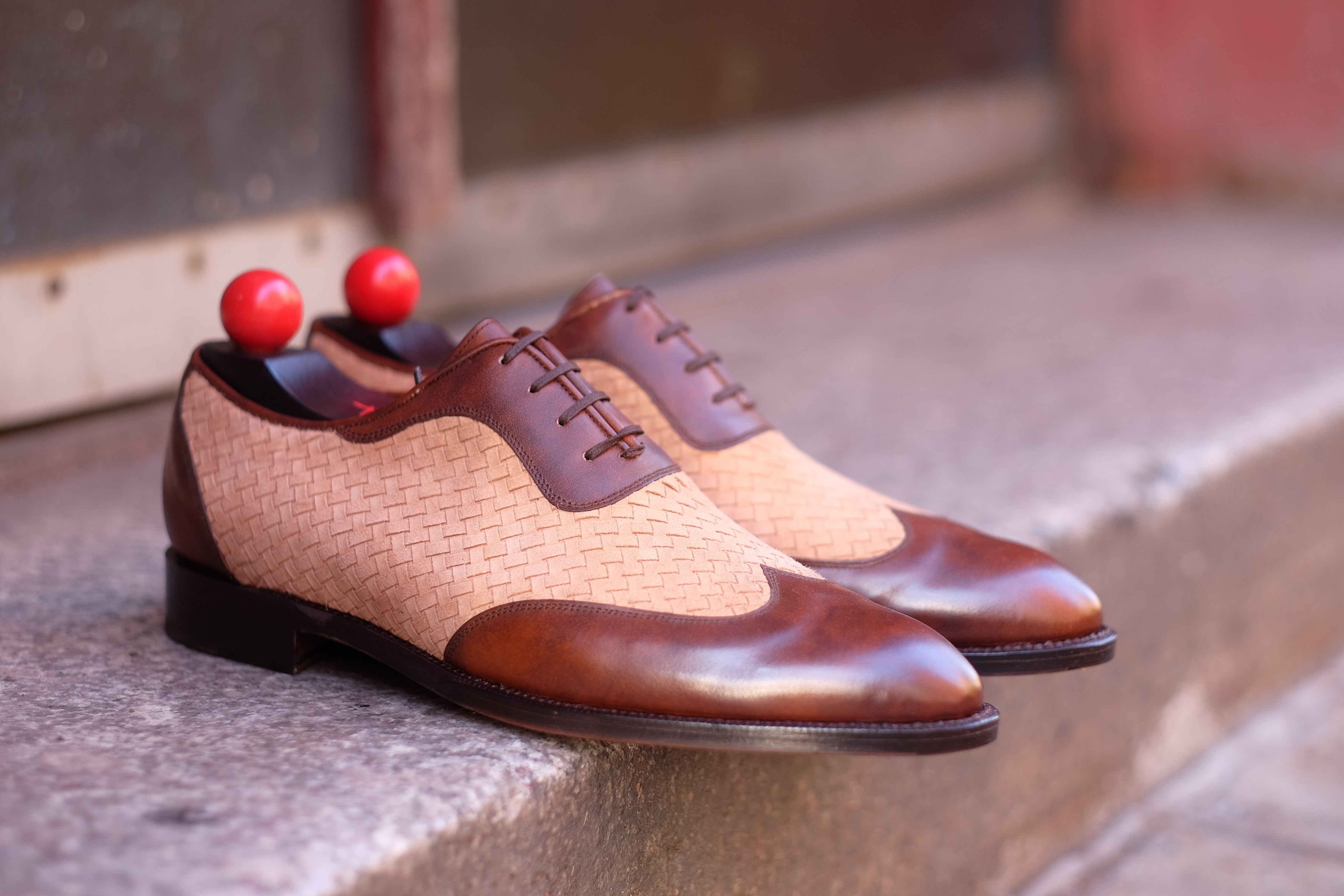 Rainier - MTO - Copper Museum Calf / Braided Nude Suede - SEA Last - Single Leather Sole-Made To Order Austerity Brogue Adelaide Oxfords-J.FitzPatrick Footwear