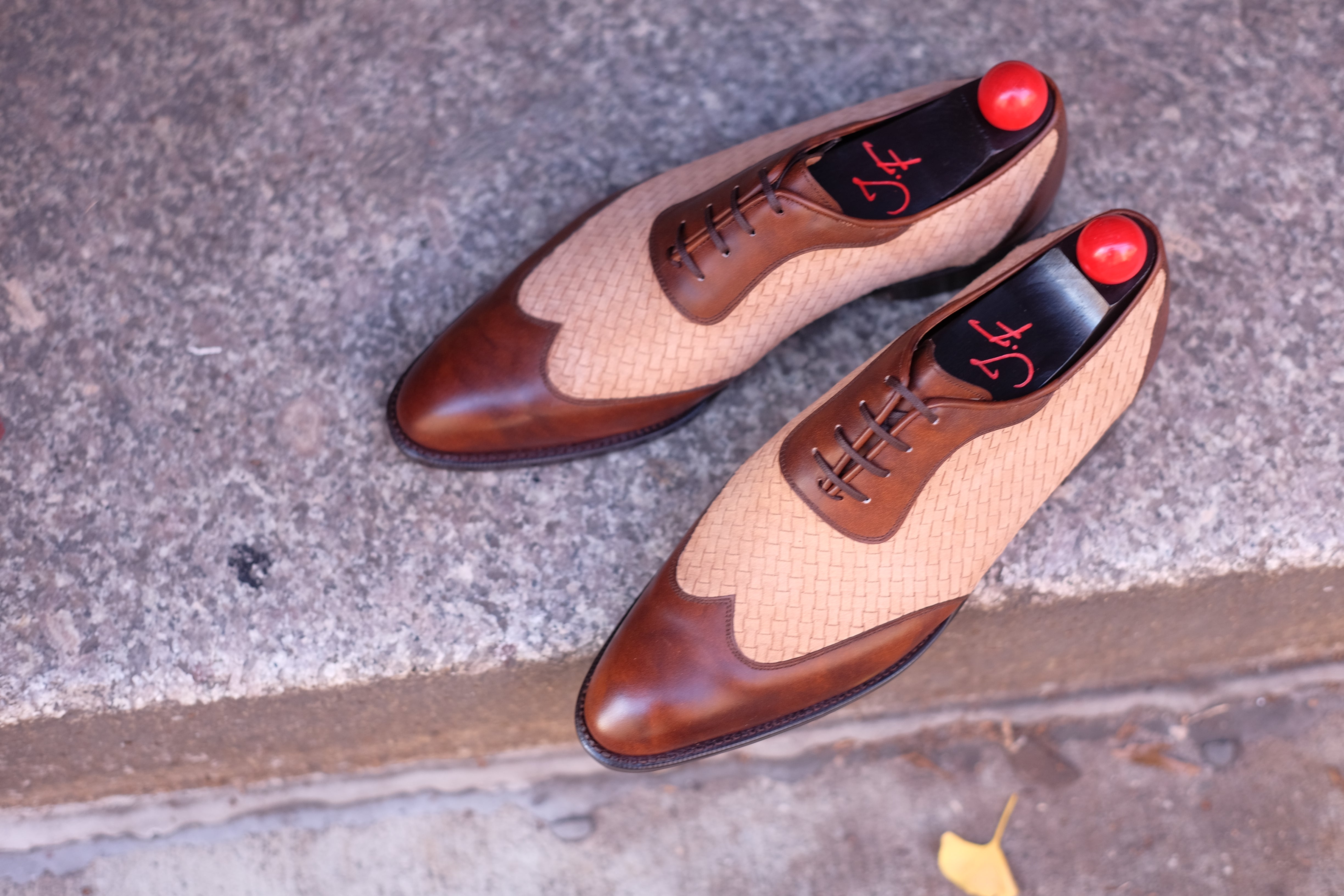 Rainier - MTO - Copper Museum Calf / Braided Nude Suede - SEA Last - Single Leather Sole-Made To Order Austerity Brogue Adelaide Oxfords-J.FitzPatrick Footwear