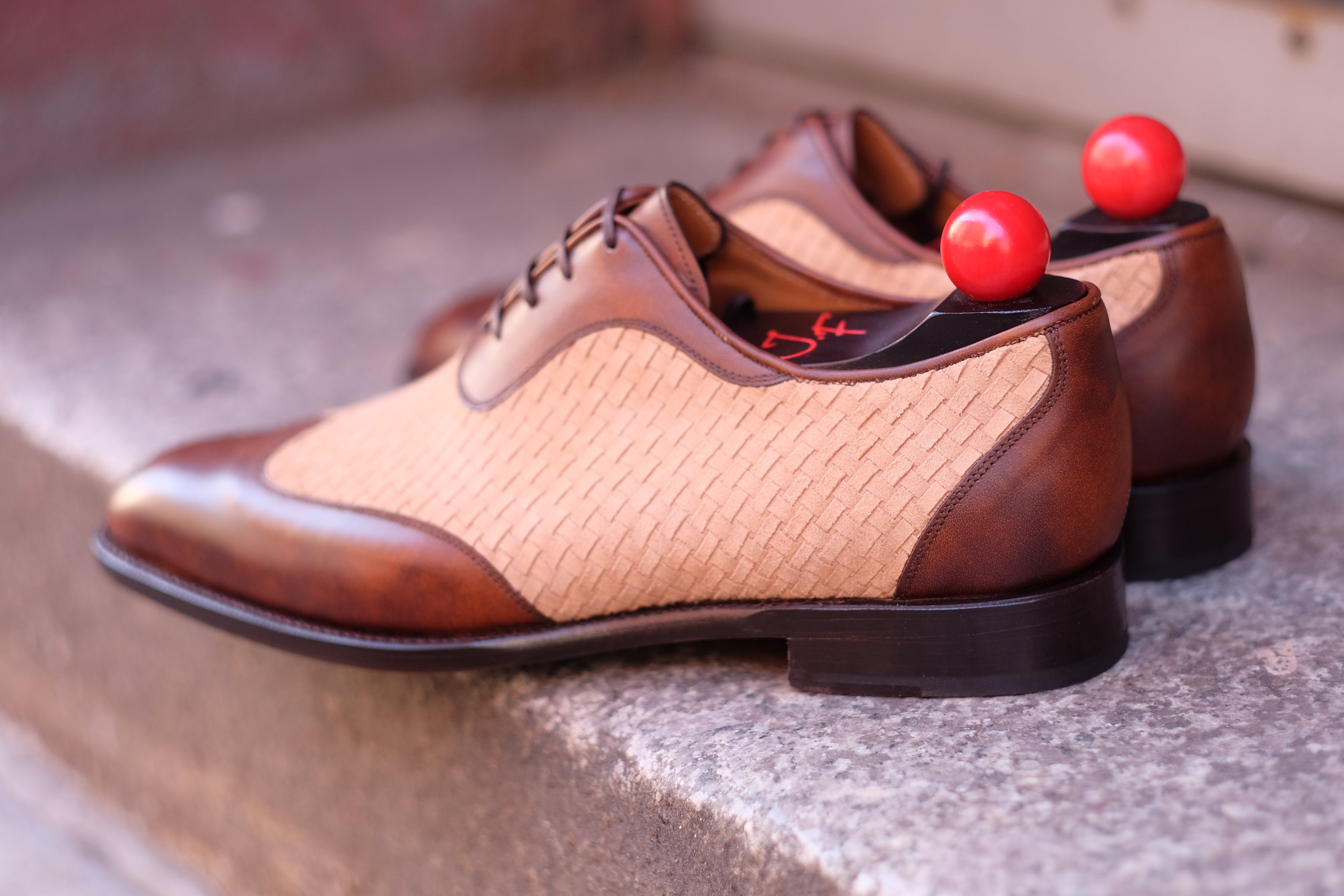 Rainier - MTO - Copper Museum Calf / Braided Nude Suede - SEA Last - Single Leather Sole-Made To Order Austerity Brogue Adelaide Oxfords-J.FitzPatrick Footwear