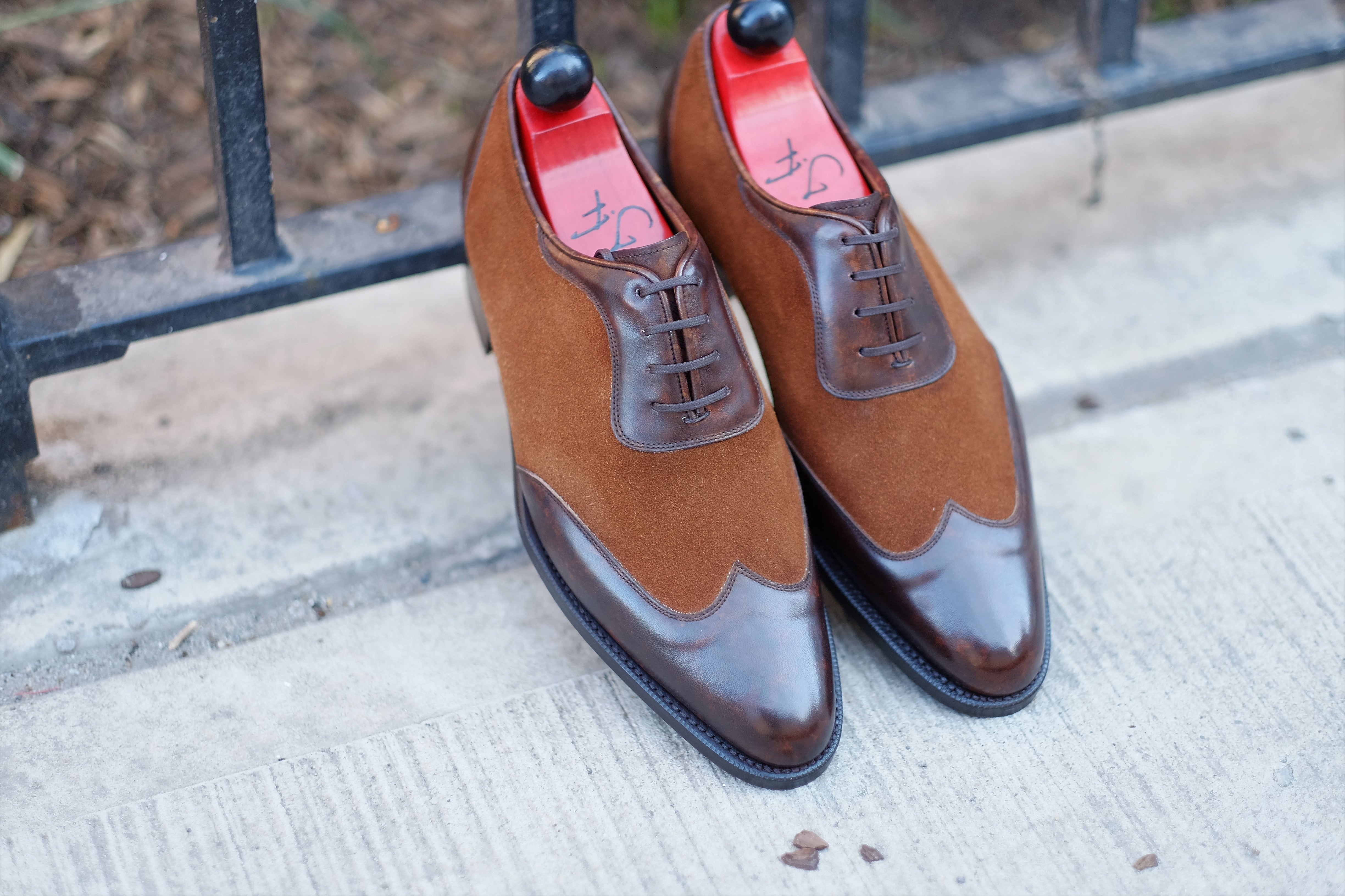 Rainier - MTO - Dark Brown Marble Patina / Snuff Suede - JKF Last - Single Leather Sole-Made To Order Austerity Brogue Adelaide Oxfords-J.FitzPatrick Footwear