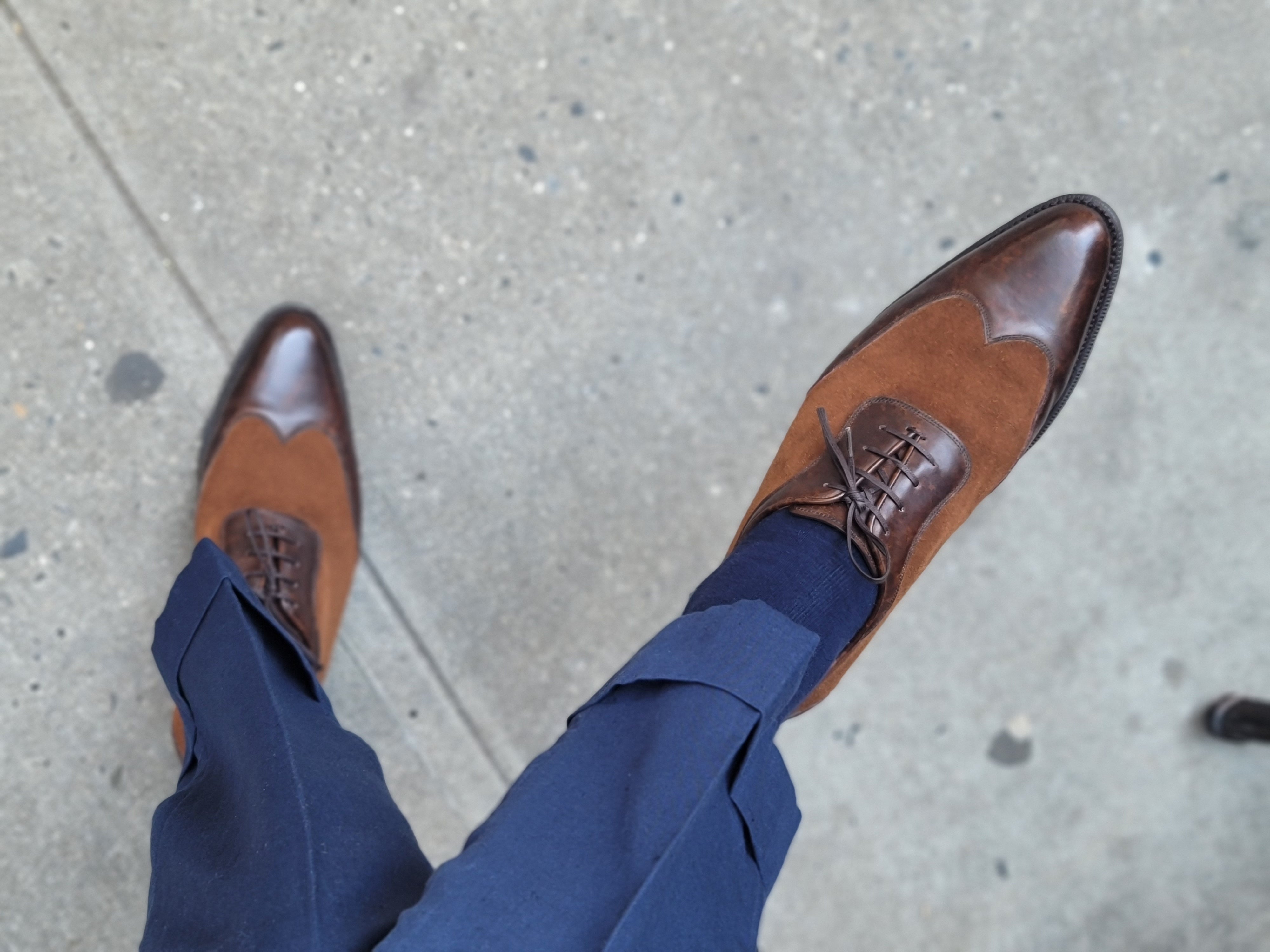 Rainier - MTO - Dark Brown Marble Patina / Snuff Suede - JKF Last - Single Leather Sole-Made To Order Austerity Brogue Adelaide Oxfords-J.FitzPatrick Footwear