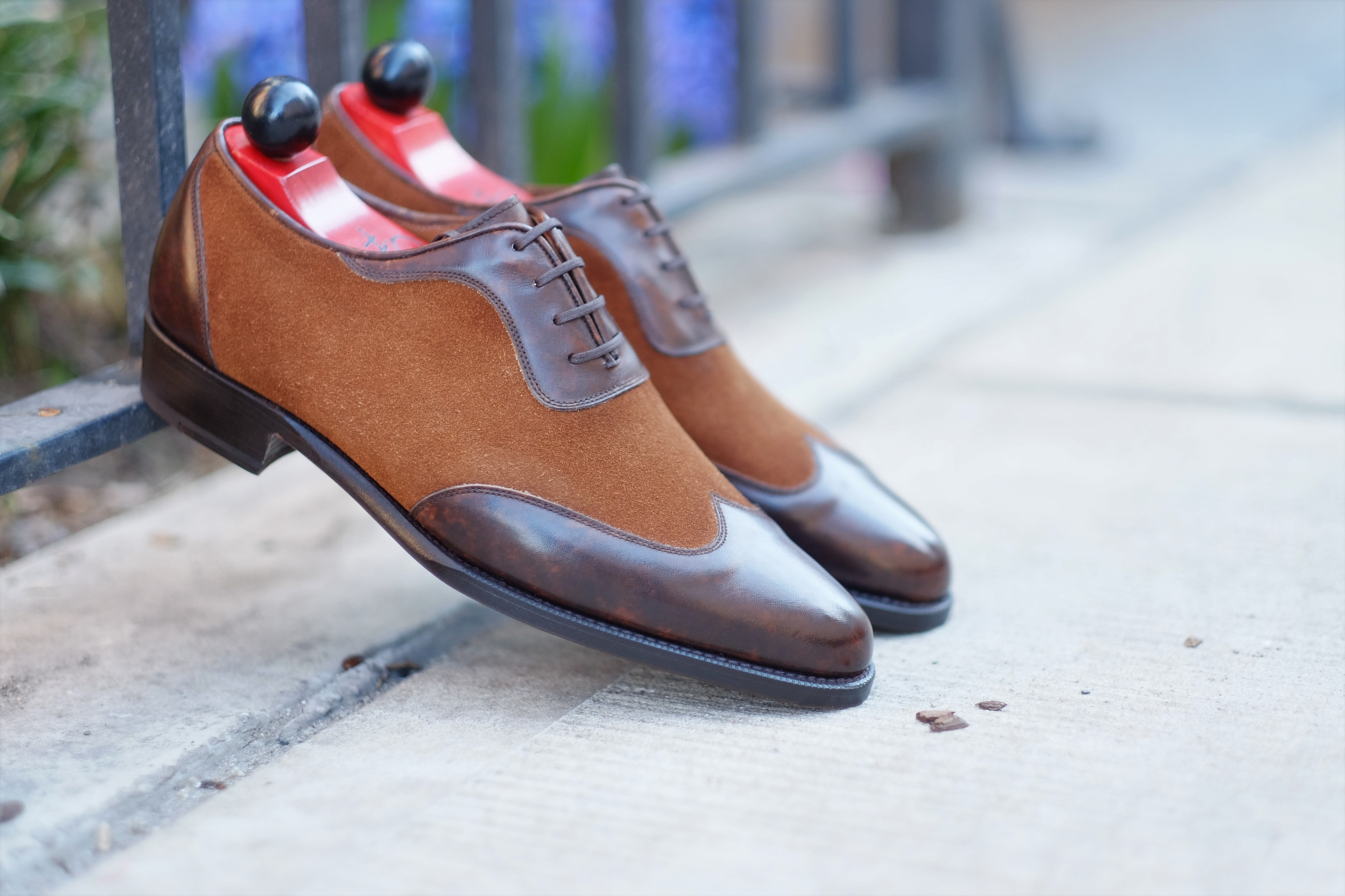 Rainier - MTO - Dark Brown Marble Patina / Snuff Suede - JKF Last - Single Leather Sole-Made To Order Austerity Brogue Adelaide Oxfords-J.FitzPatrick Footwear