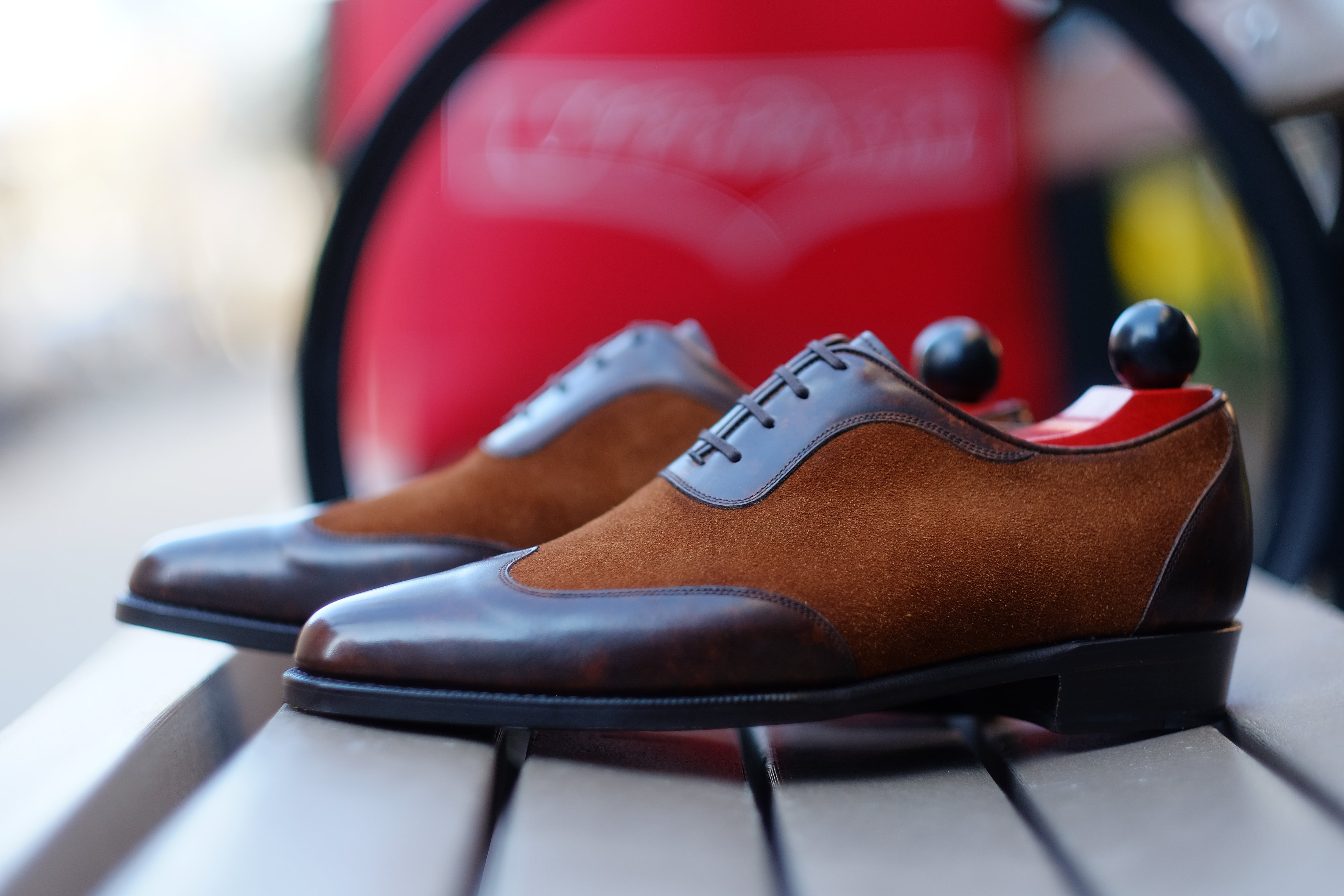 Rainier - MTO - Dark Brown Marble Patina / Snuff Suede - JKF Last - Single Leather Sole-Made To Order Austerity Brogue Adelaide Oxfords-J.FitzPatrick Footwear