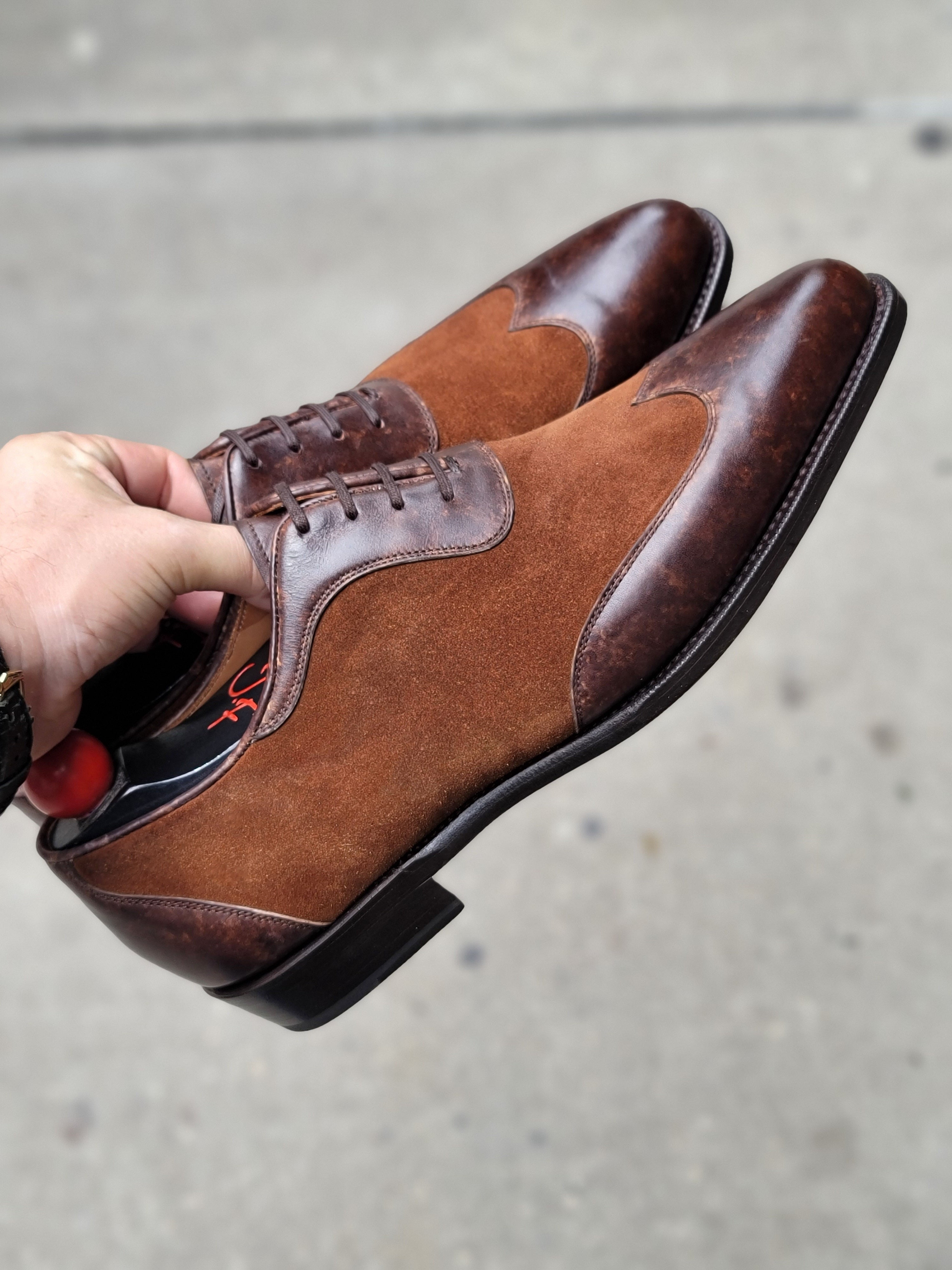 Rainier - MTO - Dark Brown Marble Patina / Snuff Suede - JKF Last - Single Leather Sole-Made To Order Austerity Brogue Adelaide Oxfords-J.FitzPatrick Footwear