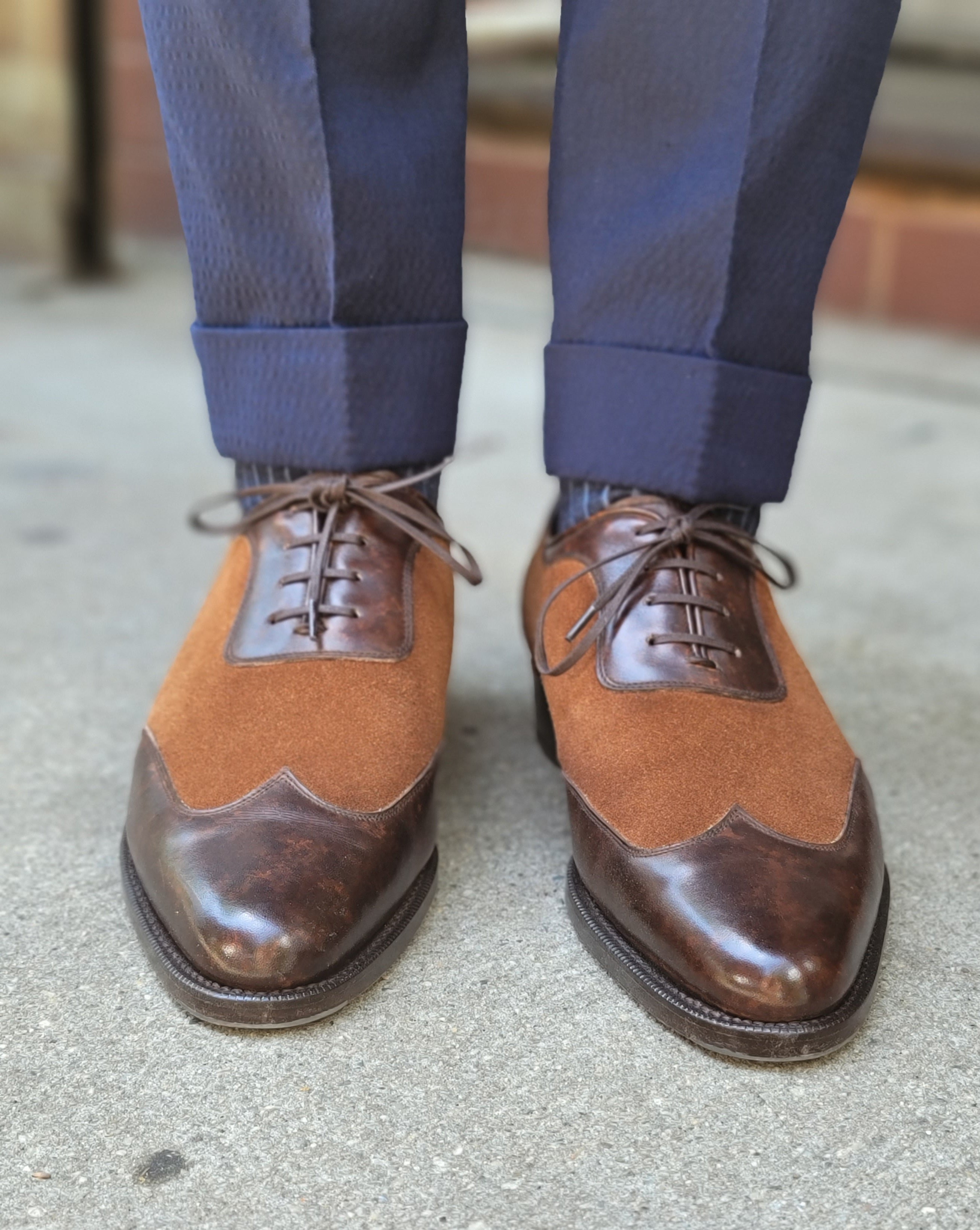 Rainier - MTO - Dark Brown Marble Patina / Snuff Suede - JKF Last - Single Leather Sole-Made To Order Austerity Brogue Adelaide Oxfords-J.FitzPatrick Footwear