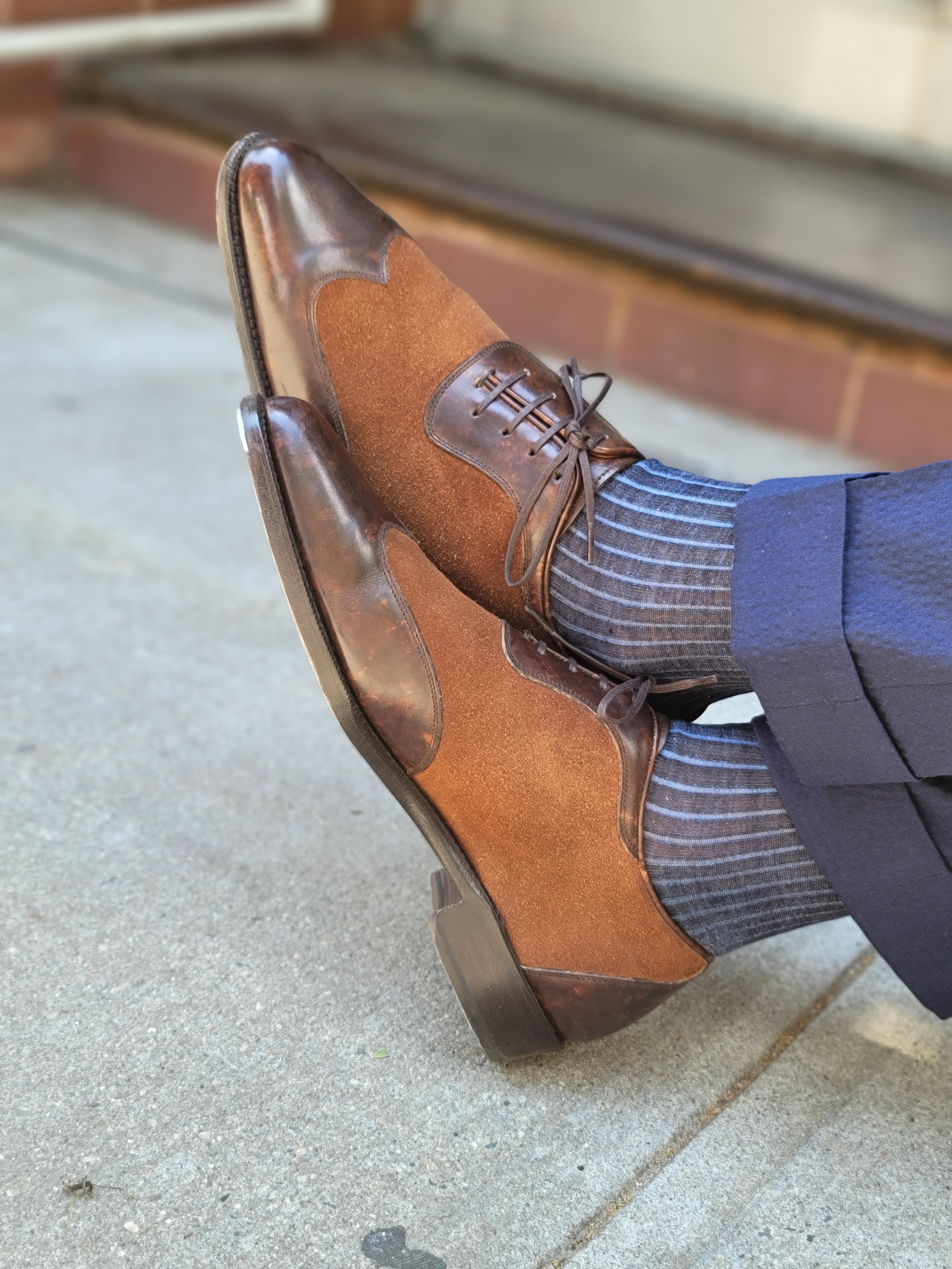 Rainier - MTO - Dark Brown Marble Patina / Snuff Suede - JKF Last - Single Leather Sole-Made To Order Austerity Brogue Adelaide Oxfords-J.FitzPatrick Footwear