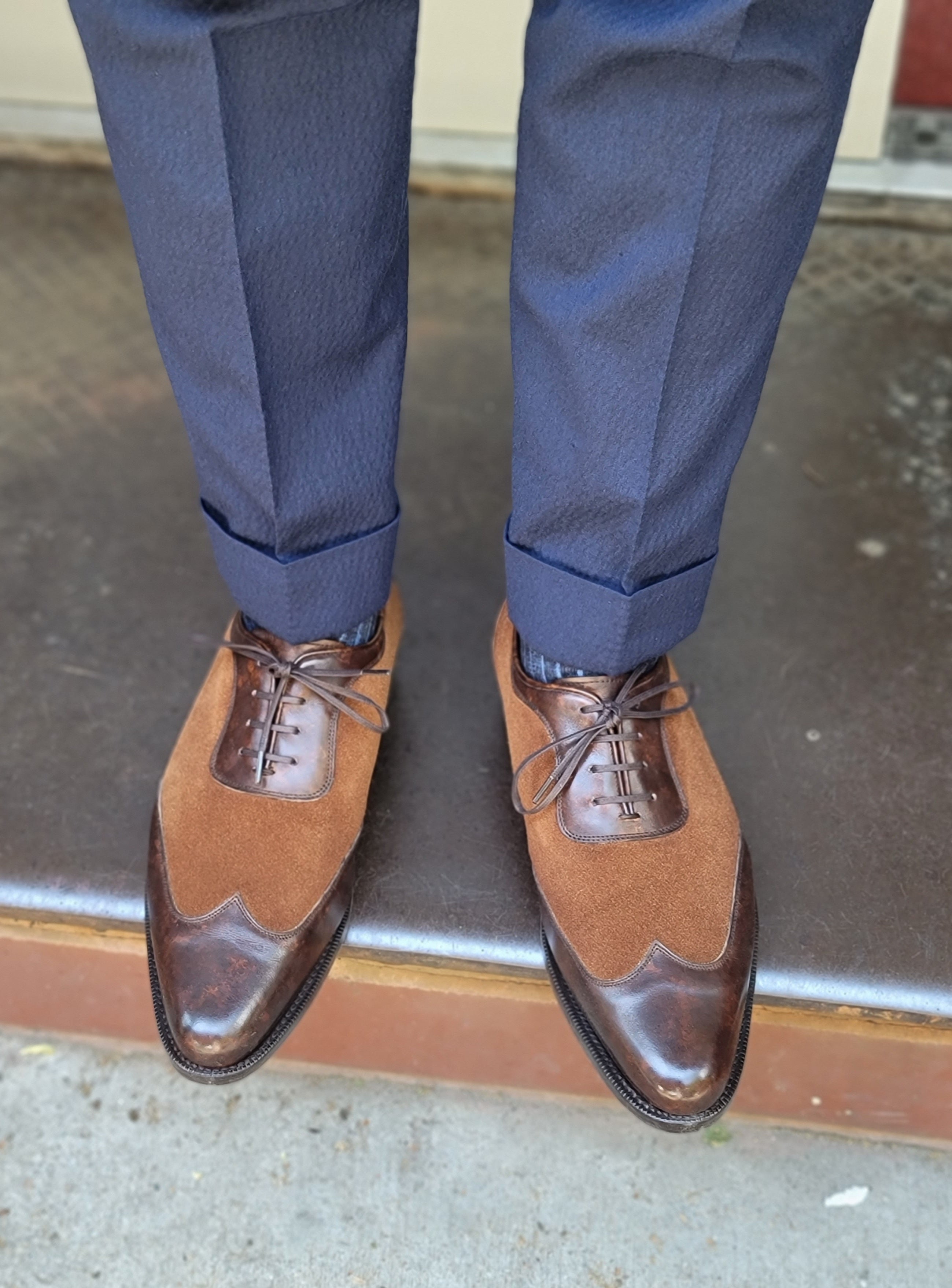 Rainier - MTO - Dark Brown Marble Patina / Snuff Suede - JKF Last - Single Leather Sole-Made To Order Austerity Brogue Adelaide Oxfords-J.FitzPatrick Footwear