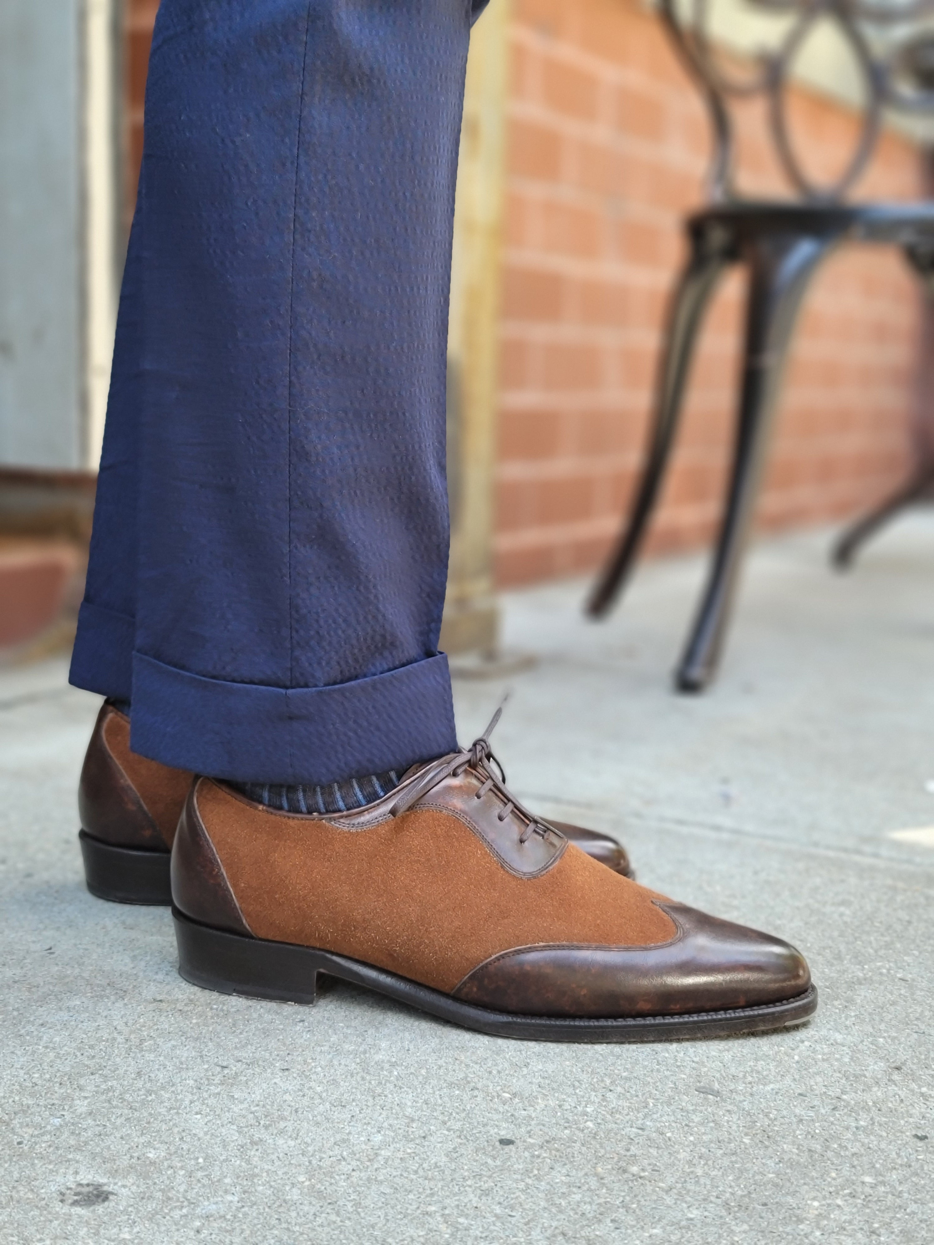 Rainier - MTO - Dark Brown Marble Patina / Snuff Suede - JKF Last - Single Leather Sole-Made To Order Austerity Brogue Adelaide Oxfords-J.FitzPatrick Footwear