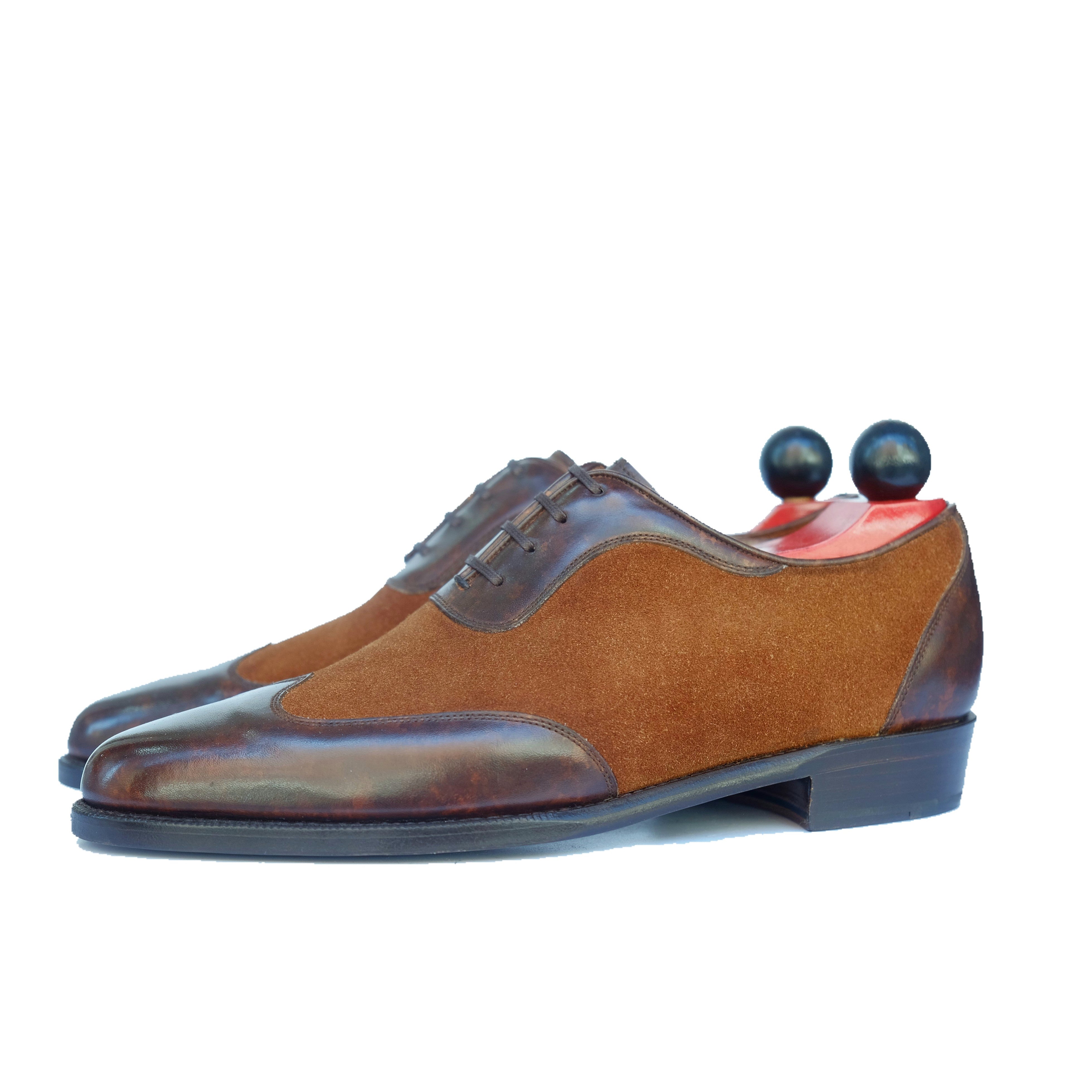 Rainier - MTO - Dark Brown Marble Patina / Snuff Suede - JKF Last - Single Leather Sole-Made To Order Austerity Brogue Adelaide Oxfords-J.FitzPatrick Footwear