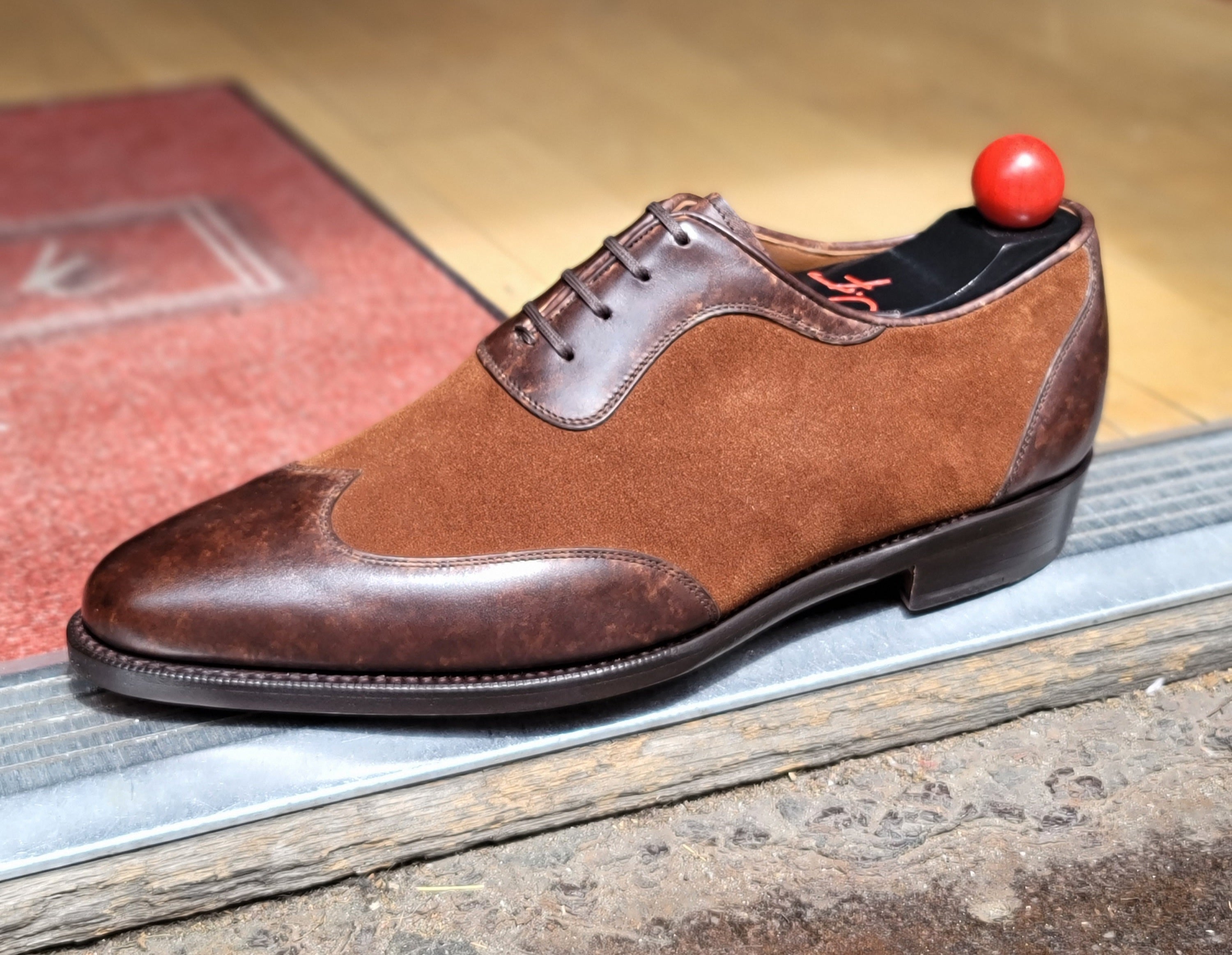 Rainier - MTO - Dark Brown Marble Patina / Snuff Suede - JKF Last - Single Leather Sole-Made To Order Austerity Brogue Adelaide Oxfords-J.FitzPatrick Footwear