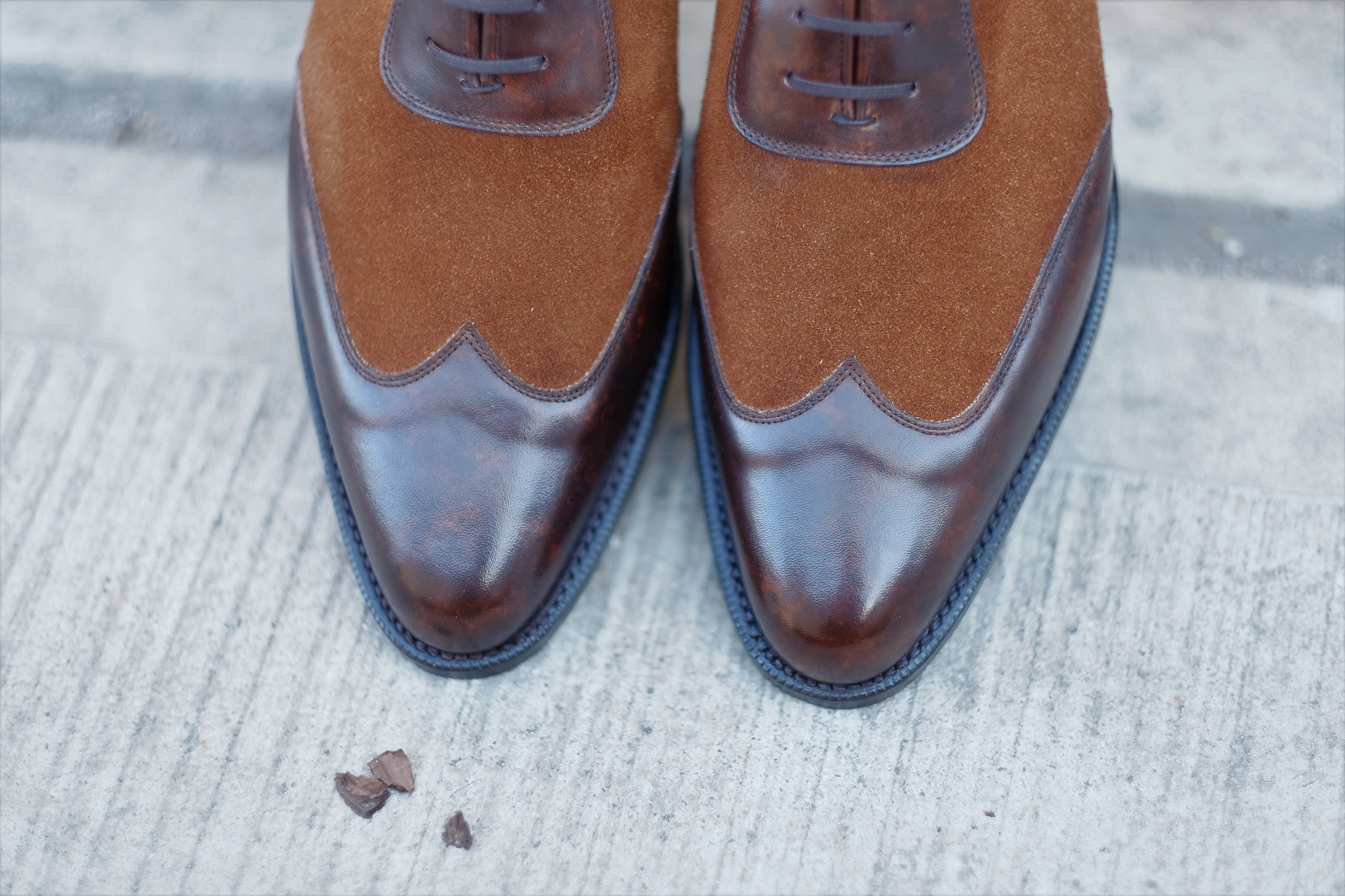 Rainier - MTO - Dark Brown Marble Patina / Snuff Suede - JKF Last - Single Leather Sole-Made To Order Austerity Brogue Adelaide Oxfords-J.FitzPatrick Footwear
