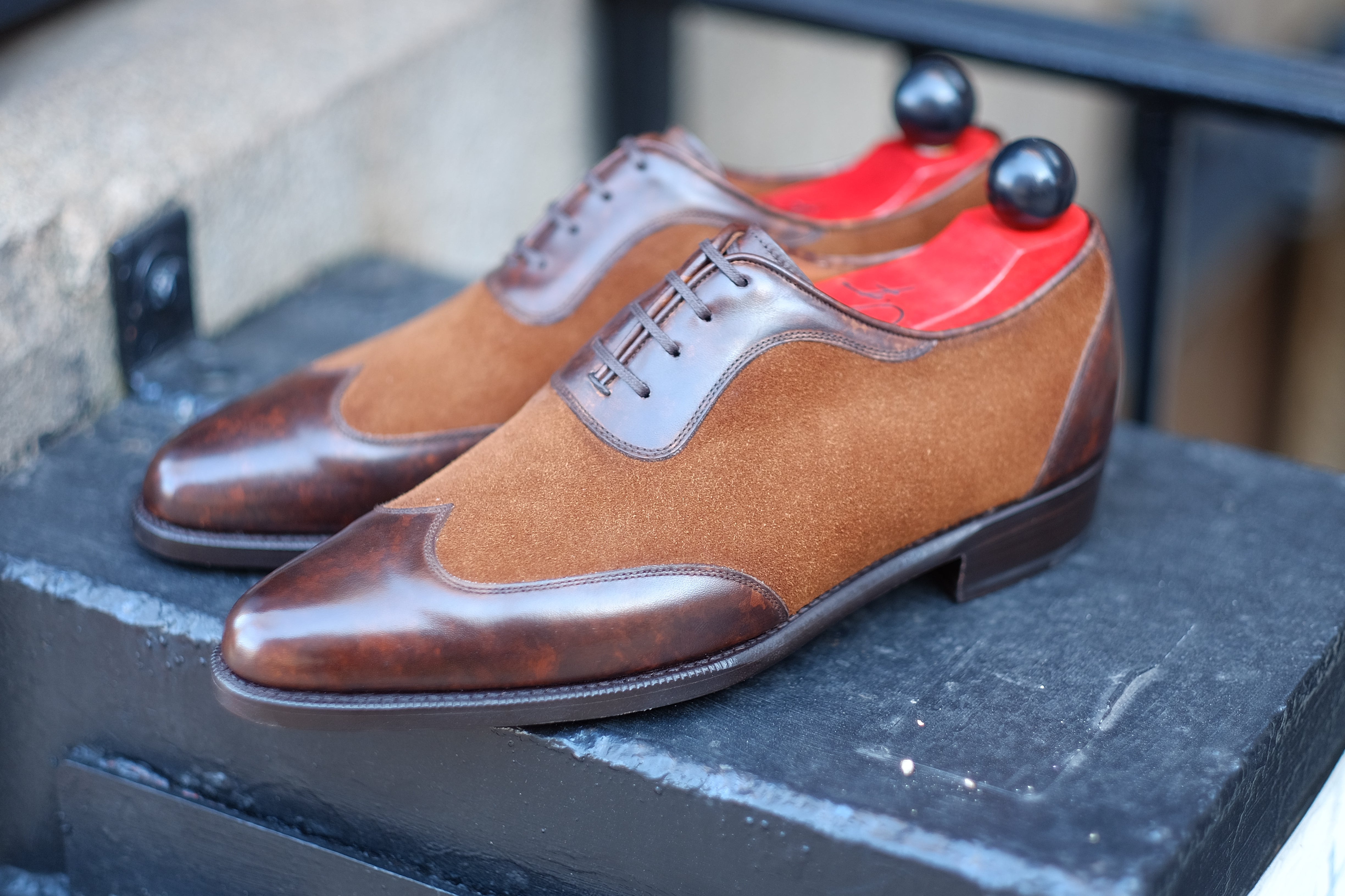 Rainier - MTO - Dark Brown Marble Patina / Snuff Suede - JKF Last - Single Leather Sole-Made To Order Austerity Brogue Adelaide Oxfords-J.FitzPatrick Footwear