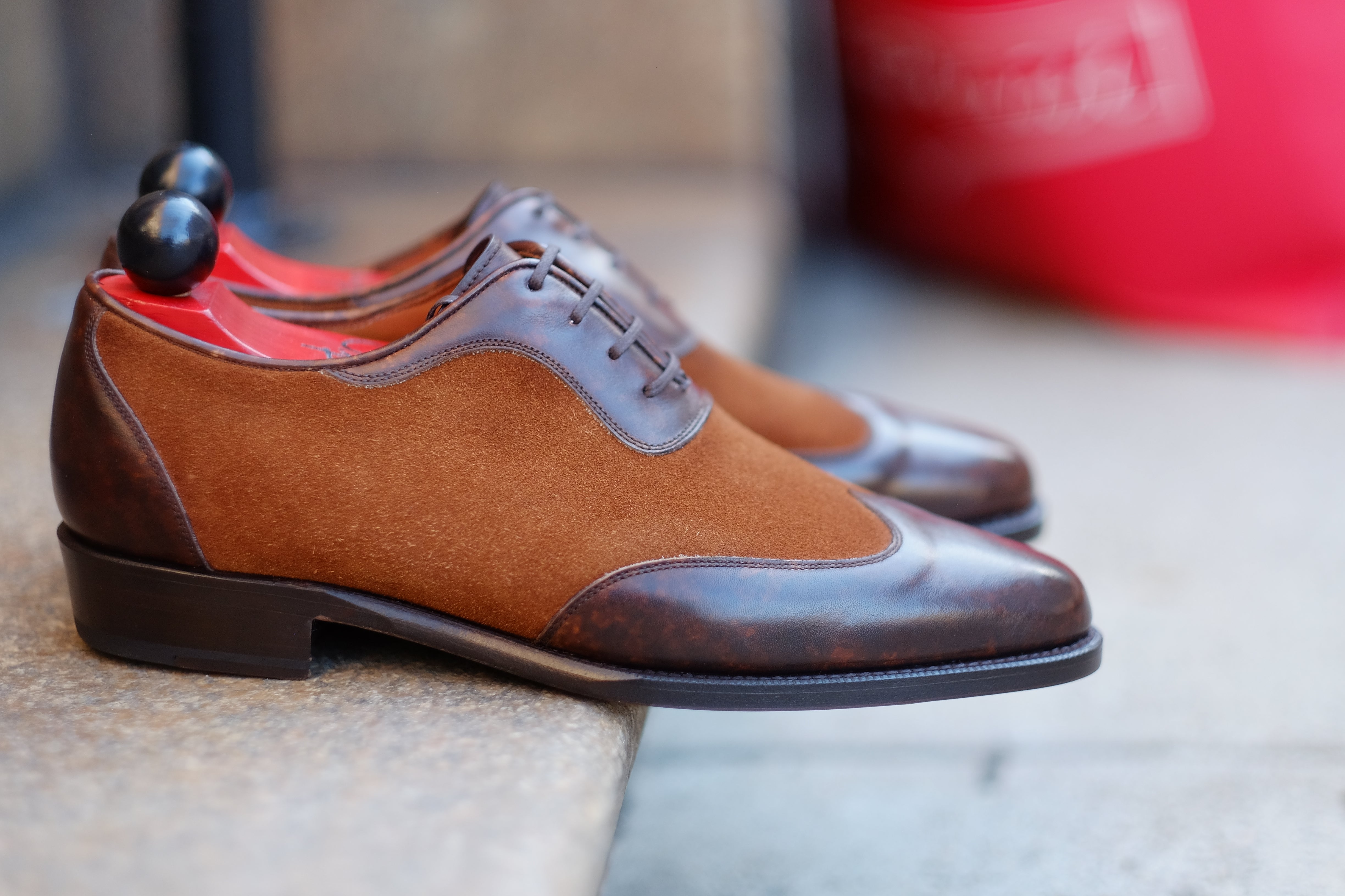 Rainier - MTO - Dark Brown Marble Patina / Snuff Suede - JKF Last - Single Leather Sole-Made To Order Austerity Brogue Adelaide Oxfords-J.FitzPatrick Footwear