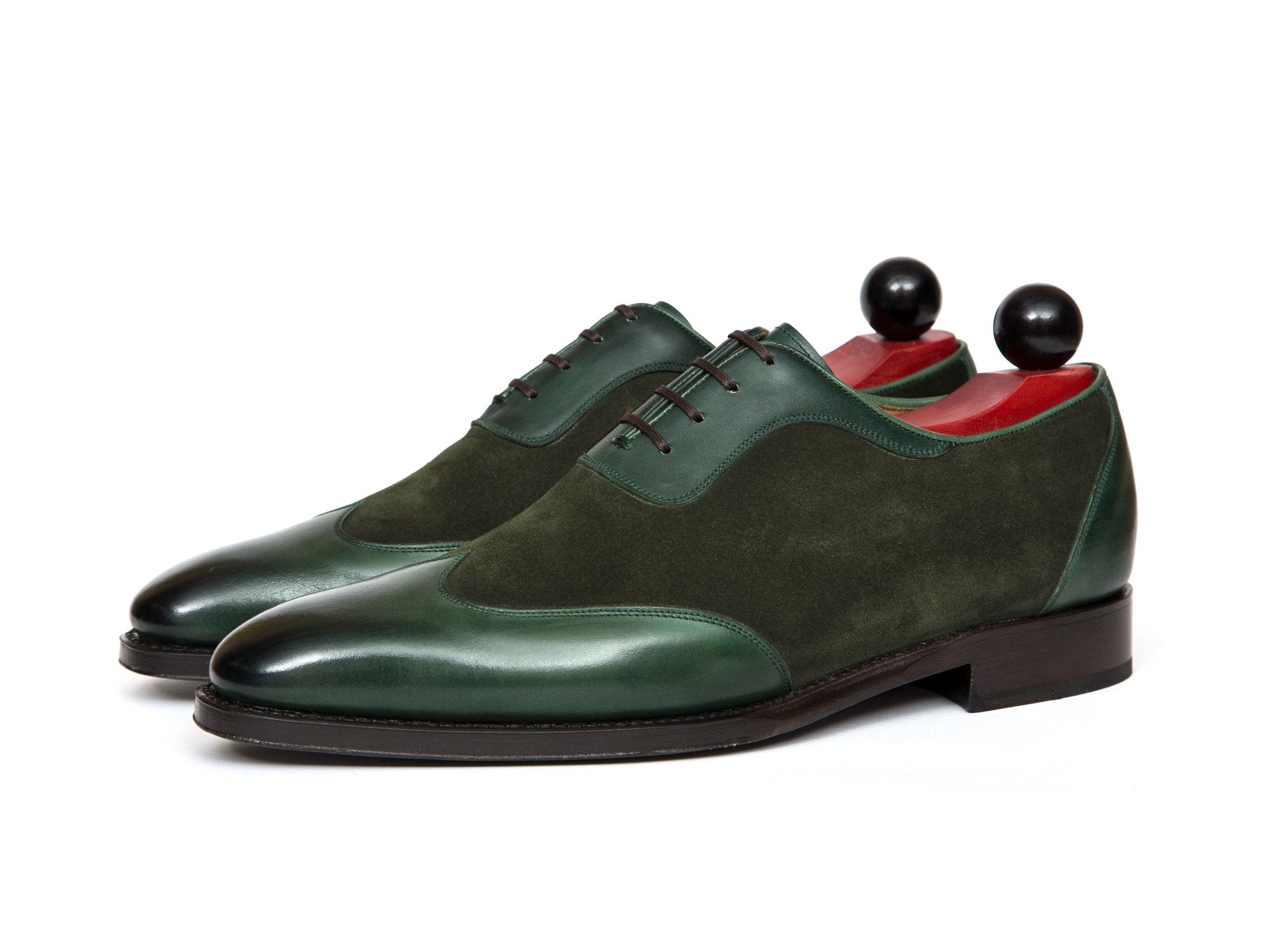 Rainier - MTO - Forest Green Calf / Forest Green Suede - LPB Last - Single Leather Sole-Made To Order Austerity Brogue Adelaide Oxfords-J.FitzPatrick Footwear