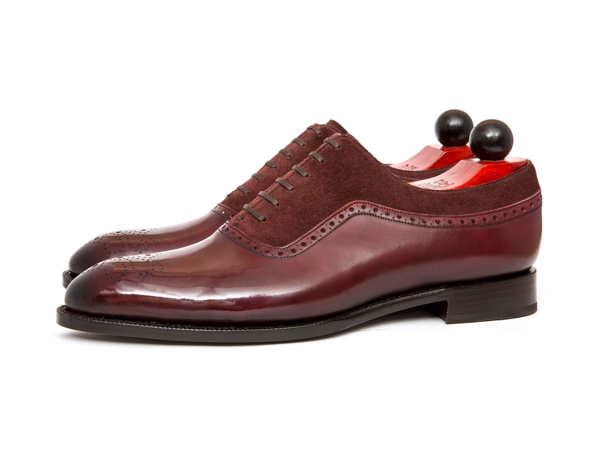 Roosevelt - MTO - Burgundy Calf / Burgundy Suede - NGT Last - Single Leather Sole-Made To Order Medallion Adelaide Brogue Oxfords-J.FitzPatrick Footwear