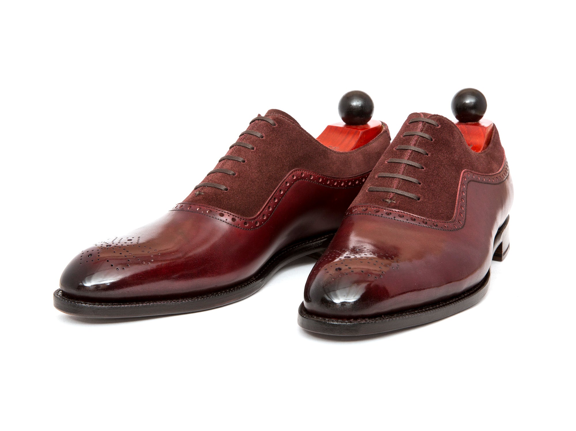 Roosevelt - MTO - Burgundy Calf / Burgundy Suede - NGT Last - Single Leather Sole-Made To Order Medallion Adelaide Brogue Oxfords-J.FitzPatrick Footwear