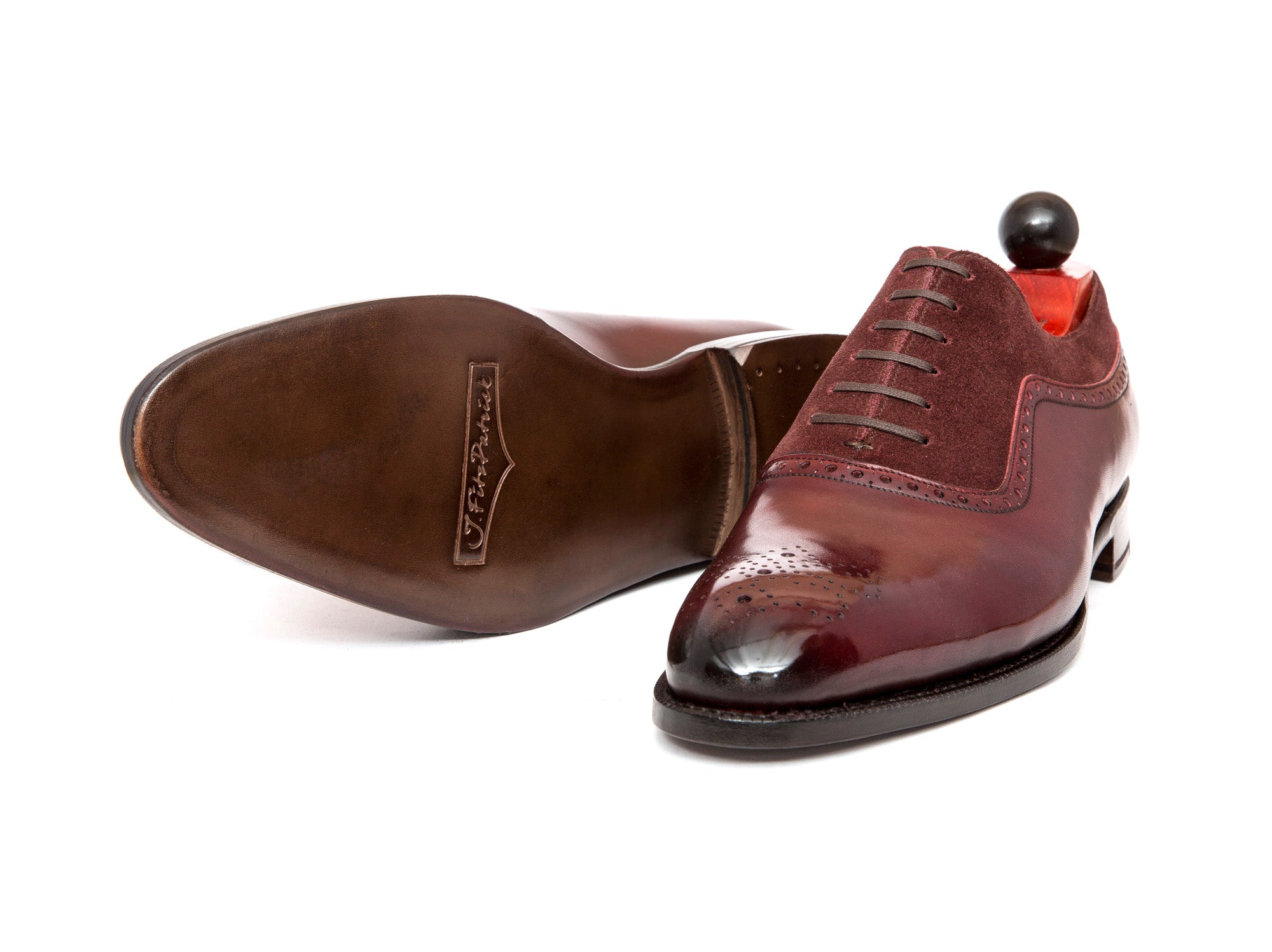 Roosevelt - MTO - Burgundy Calf / Burgundy Suede - NGT Last - Single Leather Sole-Made To Order Medallion Adelaide Brogue Oxfords-J.FitzPatrick Footwear
