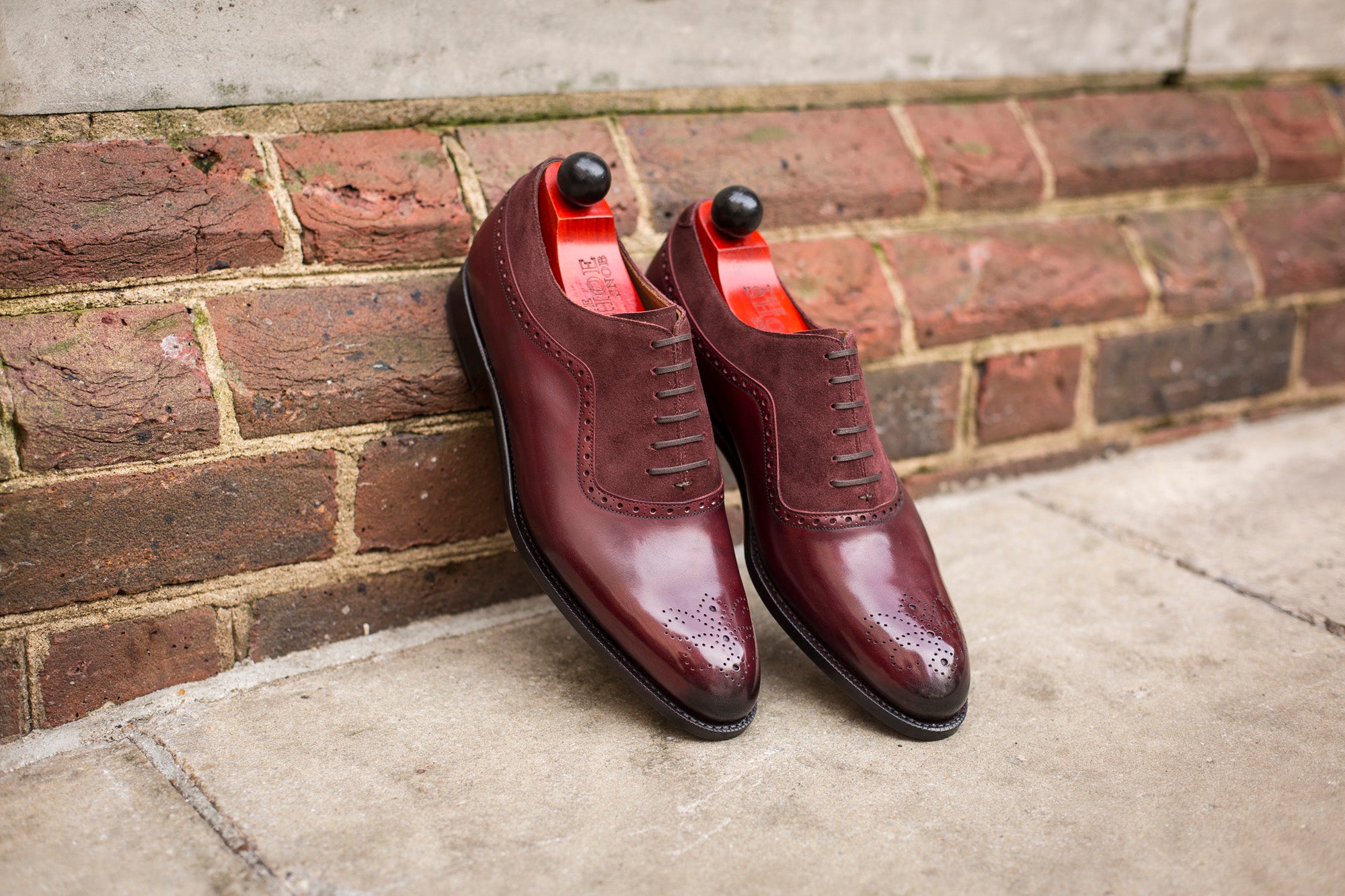 Roosevelt - MTO - Burgundy Calf / Burgundy Suede - NGT Last - Single Leather Sole-Made To Order Medallion Adelaide Brogue Oxfords-J.FitzPatrick Footwear