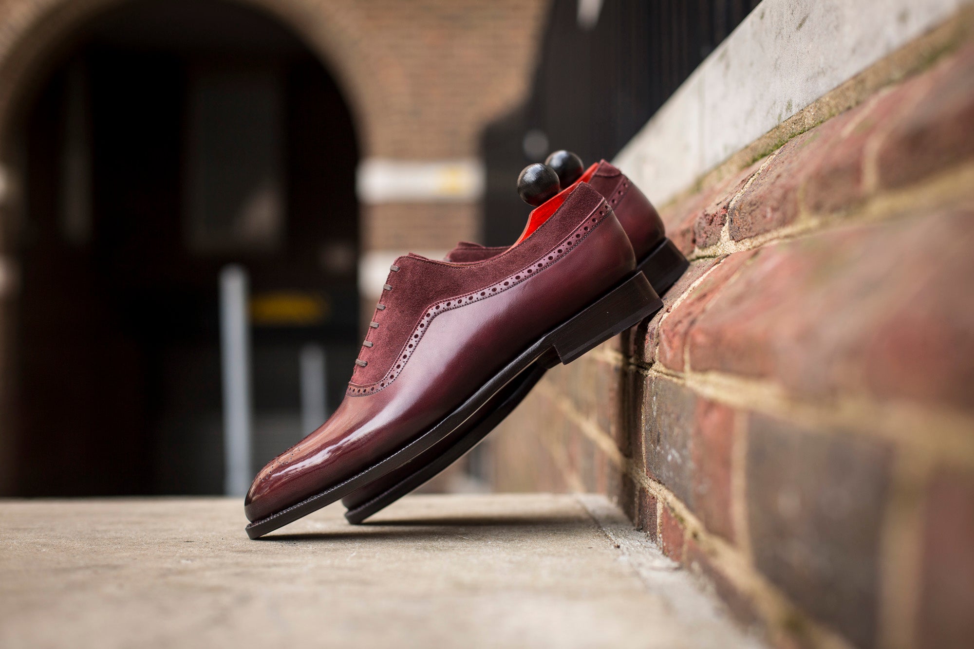 Roosevelt - MTO - Burgundy Calf / Burgundy Suede - NGT Last - Single Leather Sole-Made To Order Medallion Adelaide Brogue Oxfords-J.FitzPatrick Footwear