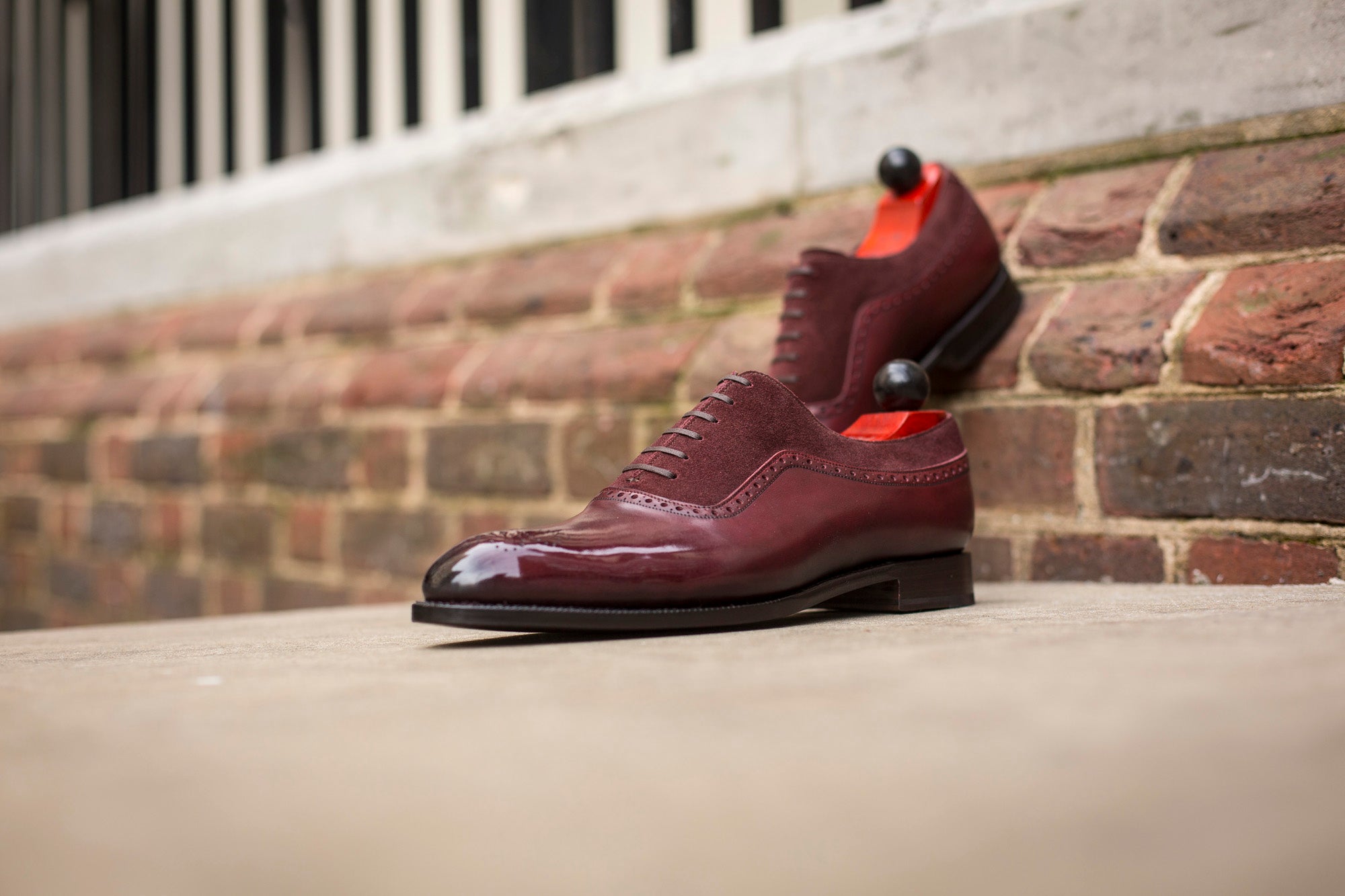 Roosevelt - MTO - Burgundy Calf / Burgundy Suede - NGT Last - Single Leather Sole-Made To Order Medallion Adelaide Brogue Oxfords-J.FitzPatrick Footwear