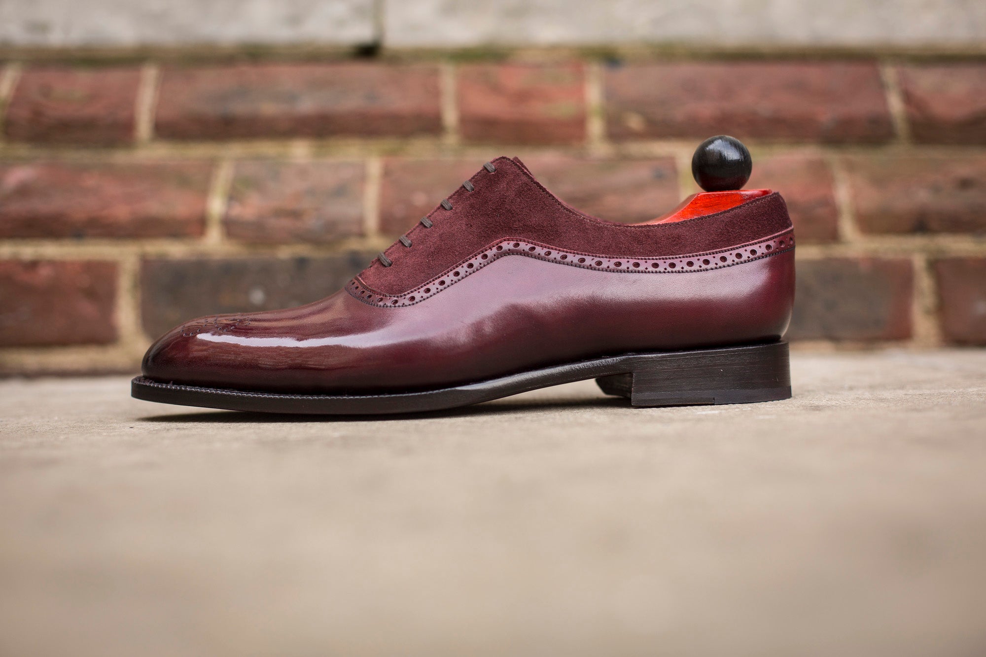 Roosevelt - MTO - Burgundy Calf / Burgundy Suede - NGT Last - Single Leather Sole-Made To Order Medallion Adelaide Brogue Oxfords-J.FitzPatrick Footwear
