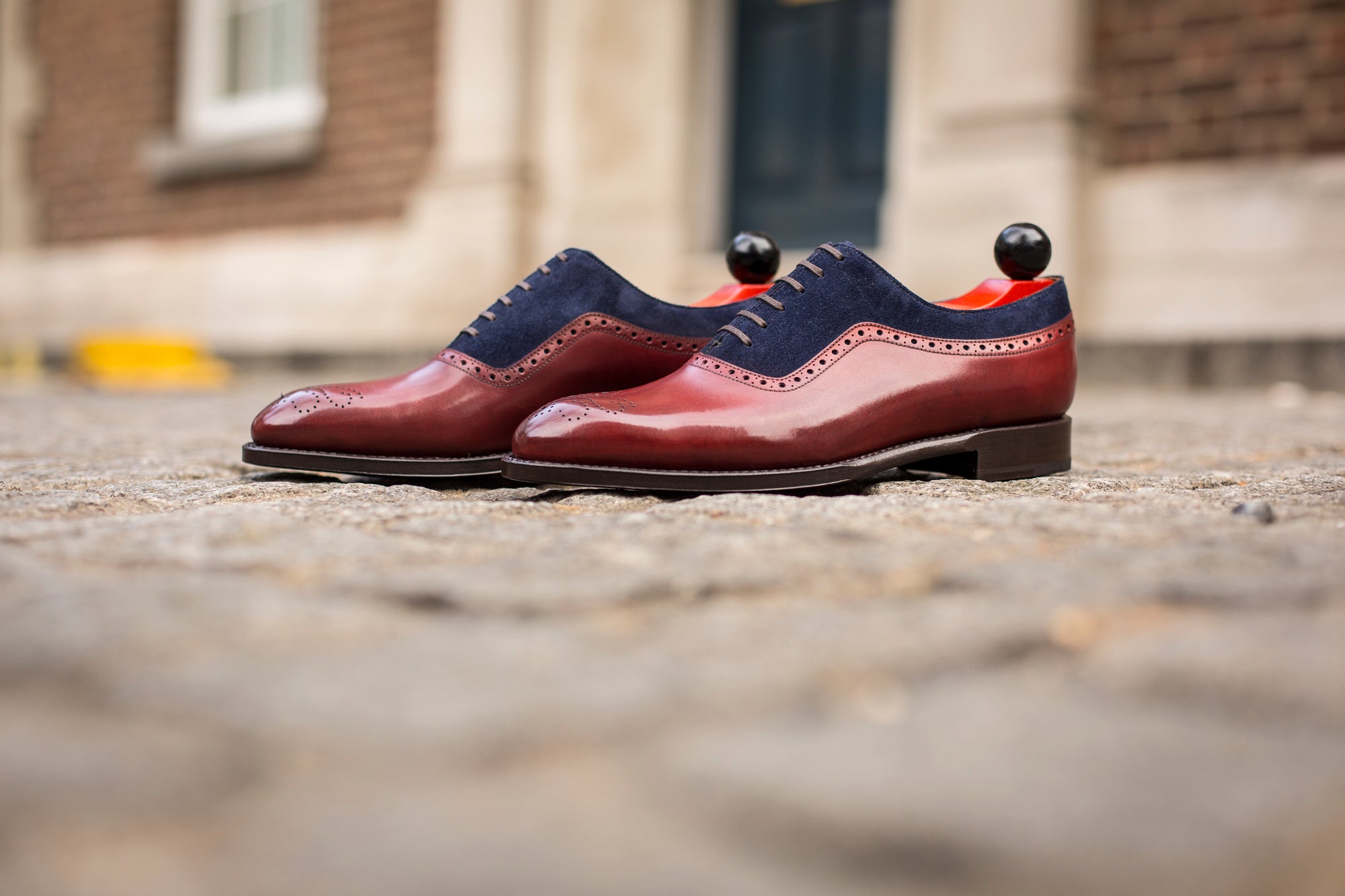 Roosevelt - MTO - Burgundy Calf / Dark Blue Suede - NGT Last - Single Leather Sole-Made To Order Medallion Adelaide Brogue Oxfords-J.FitzPatrick Footwear