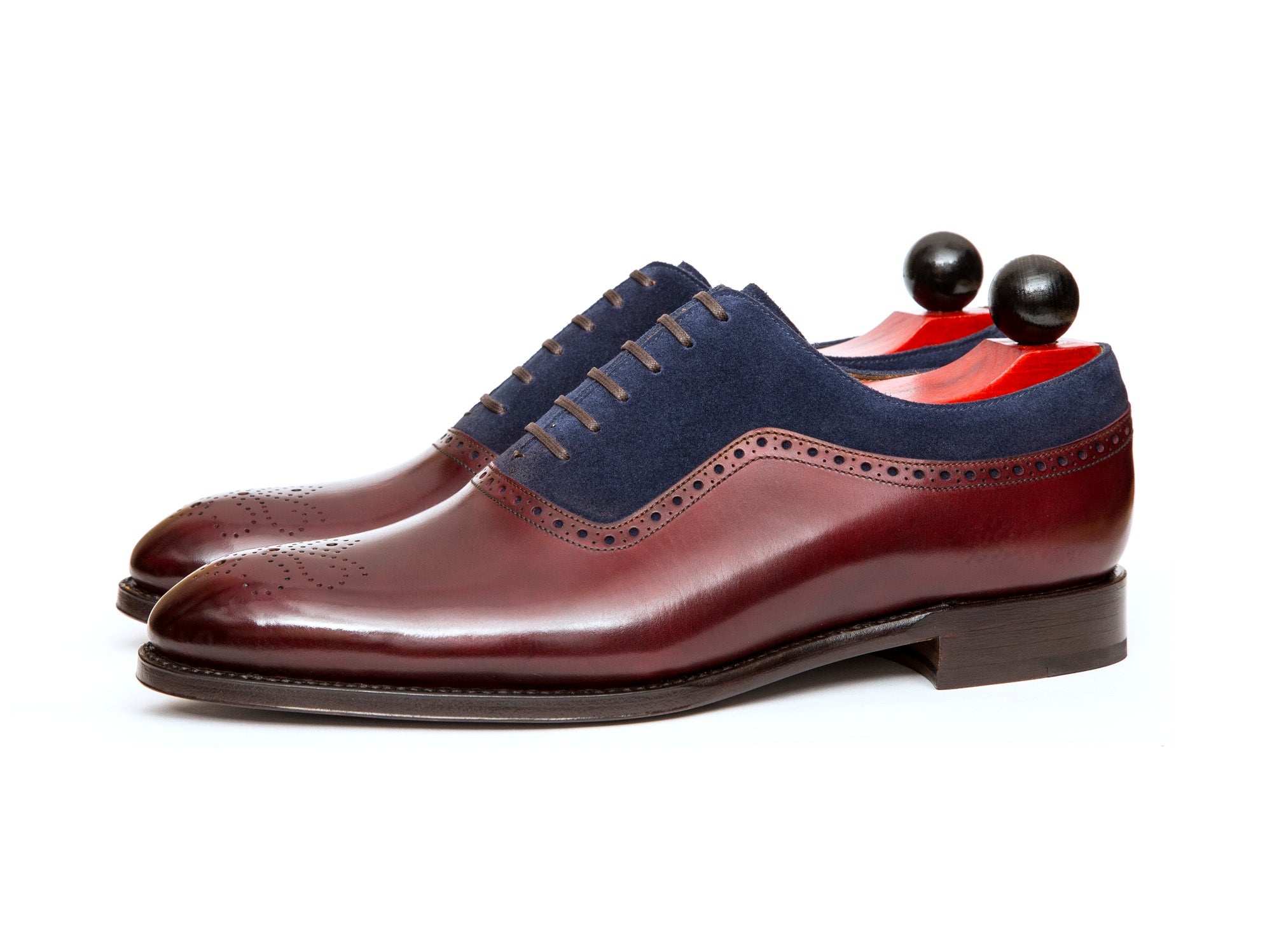 Roosevelt - MTO - Burgundy Calf / Dark Blue Suede - NGT Last - Single Leather Sole-Made To Order Medallion Adelaide Brogue Oxfords-J.FitzPatrick Footwear