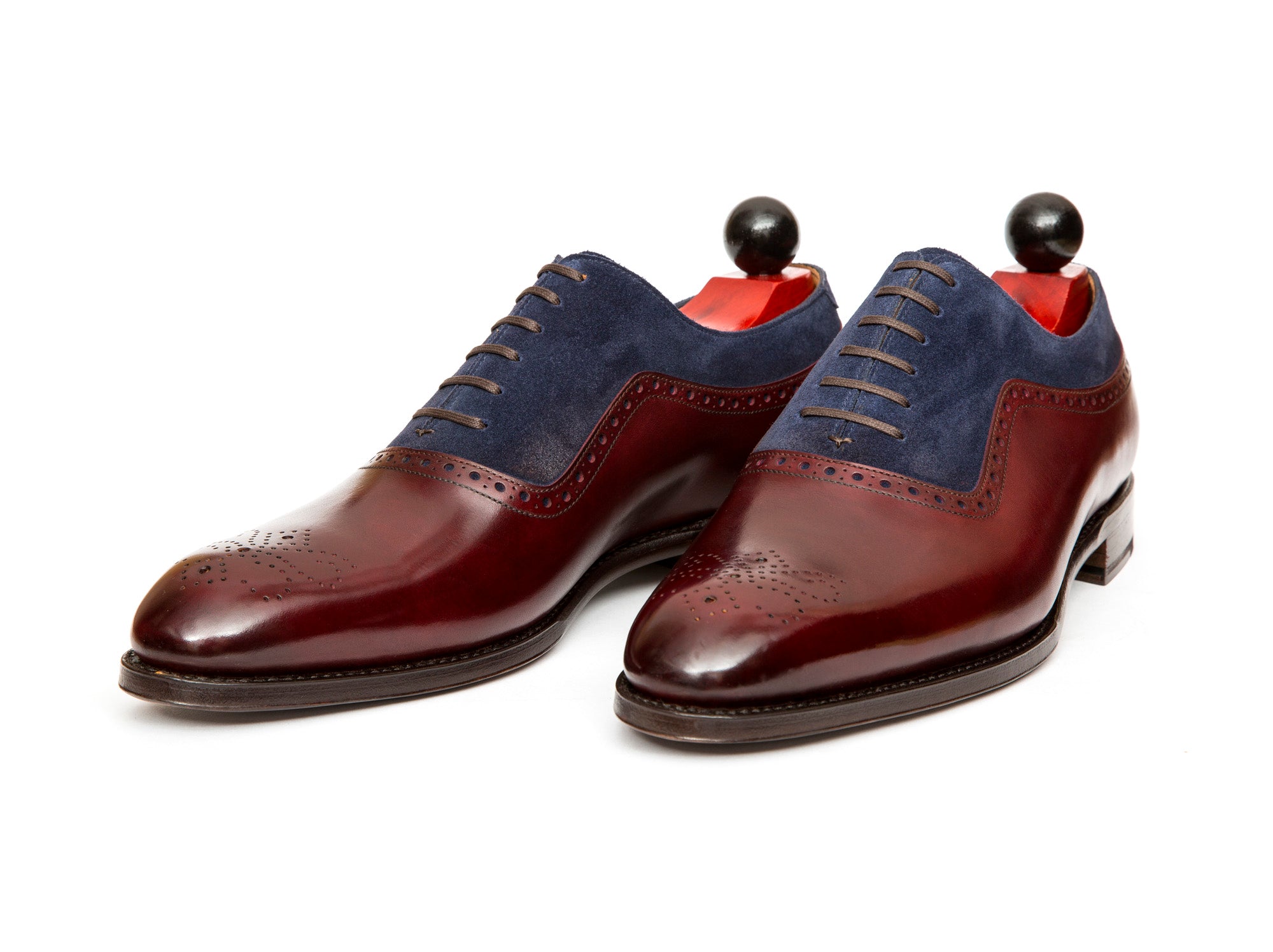 Roosevelt - MTO - Burgundy Calf / Dark Blue Suede - NGT Last - Single Leather Sole-Made To Order Medallion Adelaide Brogue Oxfords-J.FitzPatrick Footwear
