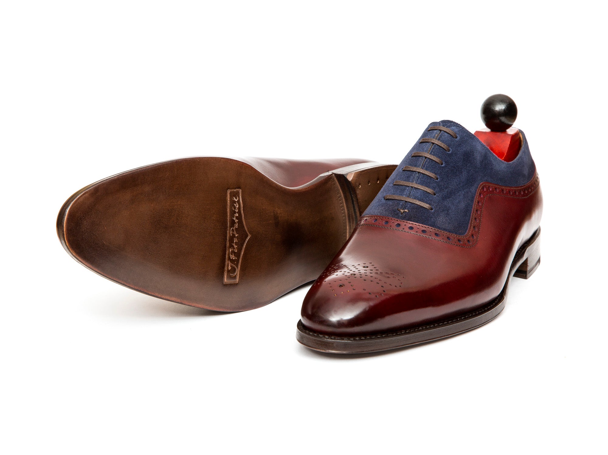 Roosevelt - MTO - Burgundy Calf / Dark Blue Suede - NGT Last - Single Leather Sole-Made To Order Medallion Adelaide Brogue Oxfords-J.FitzPatrick Footwear