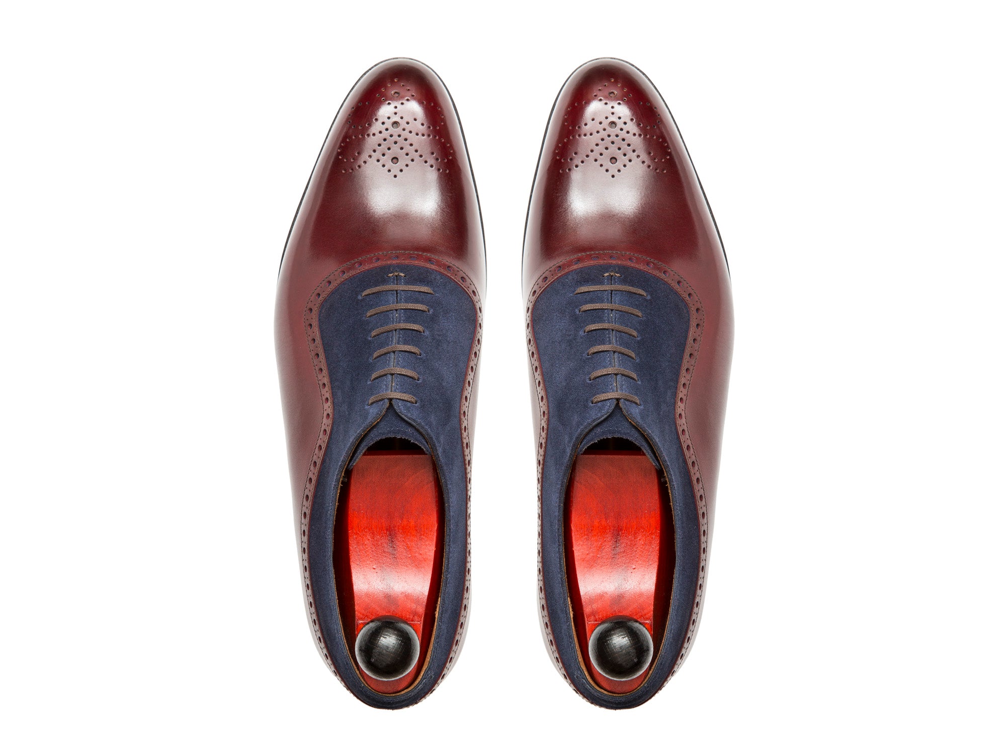 Roosevelt - MTO - Burgundy Calf / Dark Blue Suede - NGT Last - Single Leather Sole-Made To Order Medallion Adelaide Brogue Oxfords-J.FitzPatrick Footwear