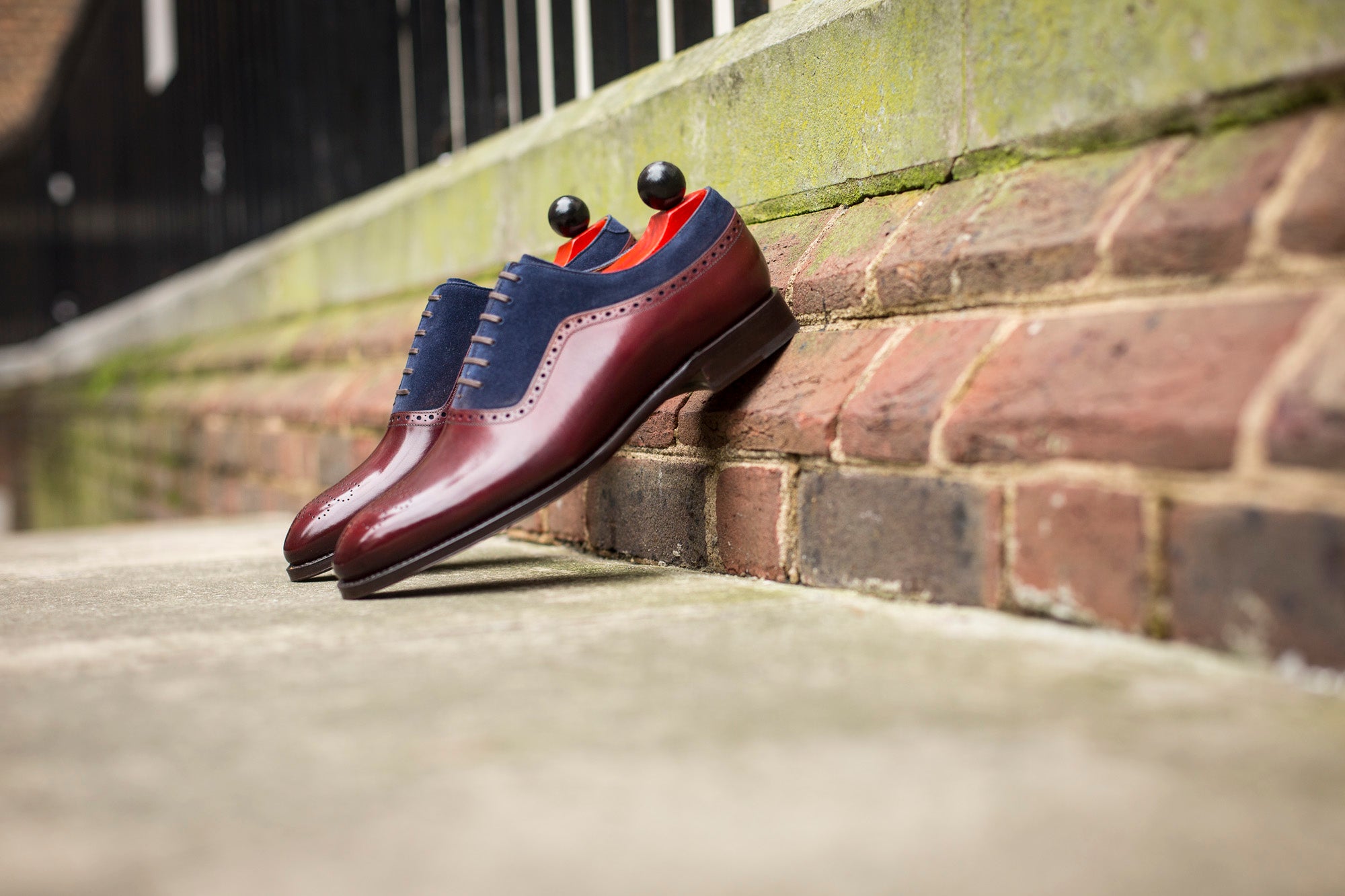 Roosevelt - MTO - Burgundy Calf / Dark Blue Suede - NGT Last - Single Leather Sole-Made To Order Medallion Adelaide Brogue Oxfords-J.FitzPatrick Footwear