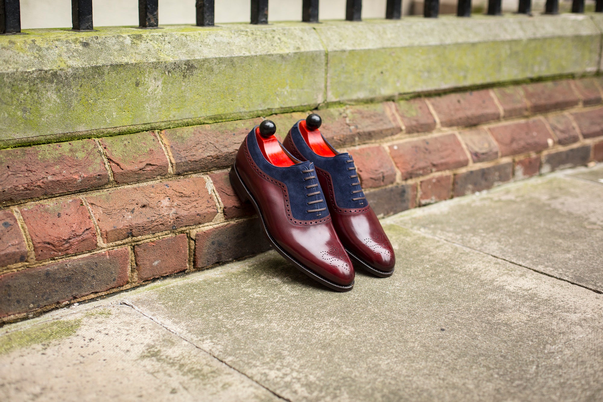 Roosevelt - MTO - Burgundy Calf / Dark Blue Suede - NGT Last - Single Leather Sole-Made To Order Medallion Adelaide Brogue Oxfords-J.FitzPatrick Footwear