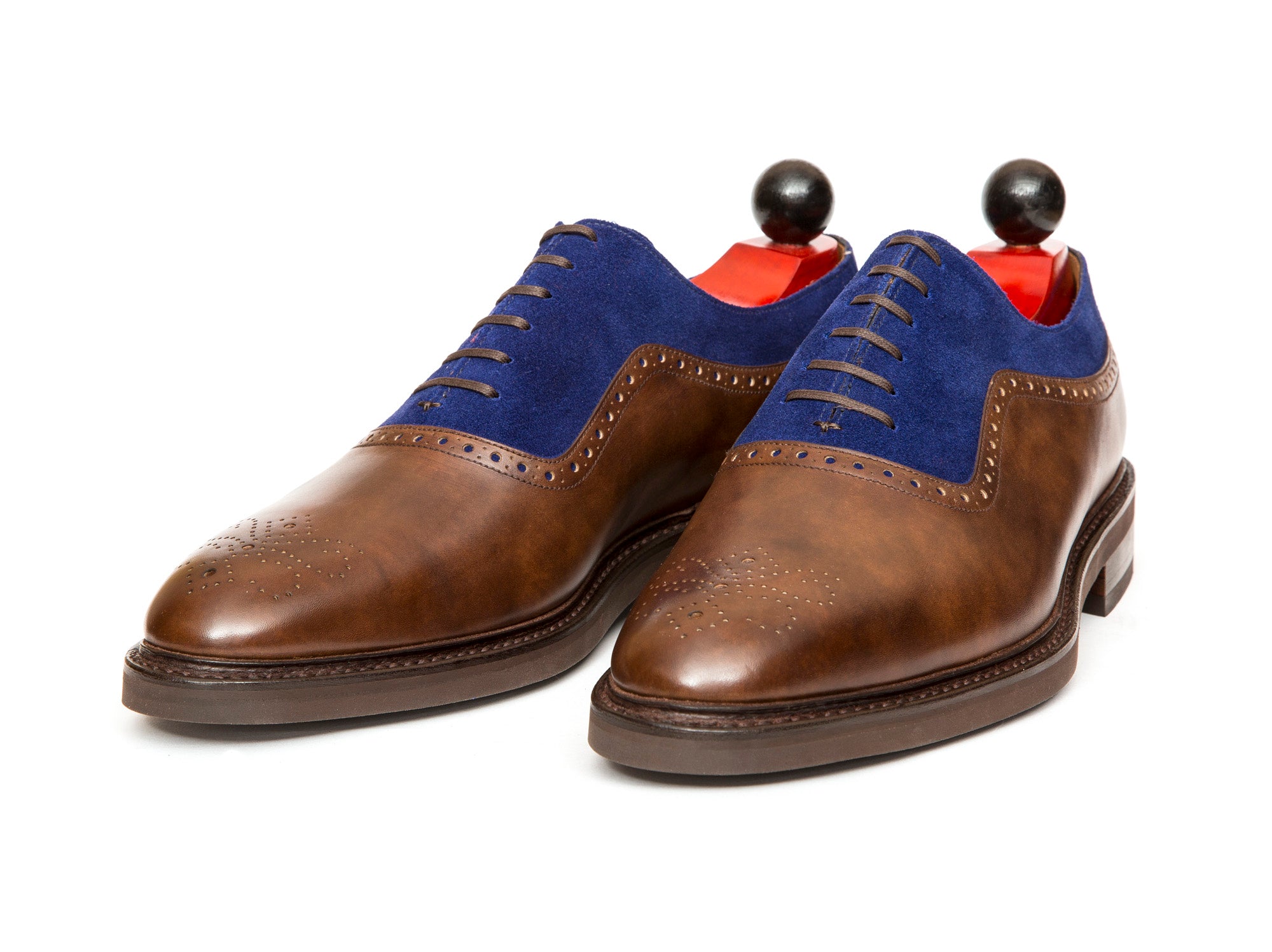Roosevelt - MTO - Copper Museum Calf / Vivid Blue Suede - TMG Last - Country Rubber Sole-Made To Order Medallion Adelaide Brogue Oxfords-J.FitzPatrick Footwear