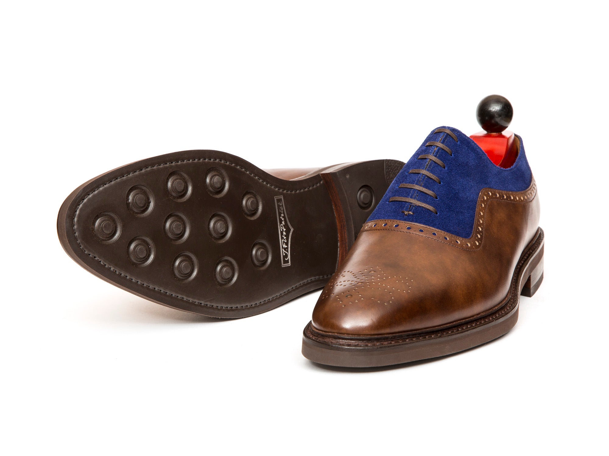 Roosevelt - MTO - Copper Museum Calf / Vivid Blue Suede - TMG Last - Country Rubber Sole-Made To Order Medallion Adelaide Brogue Oxfords-J.FitzPatrick Footwear