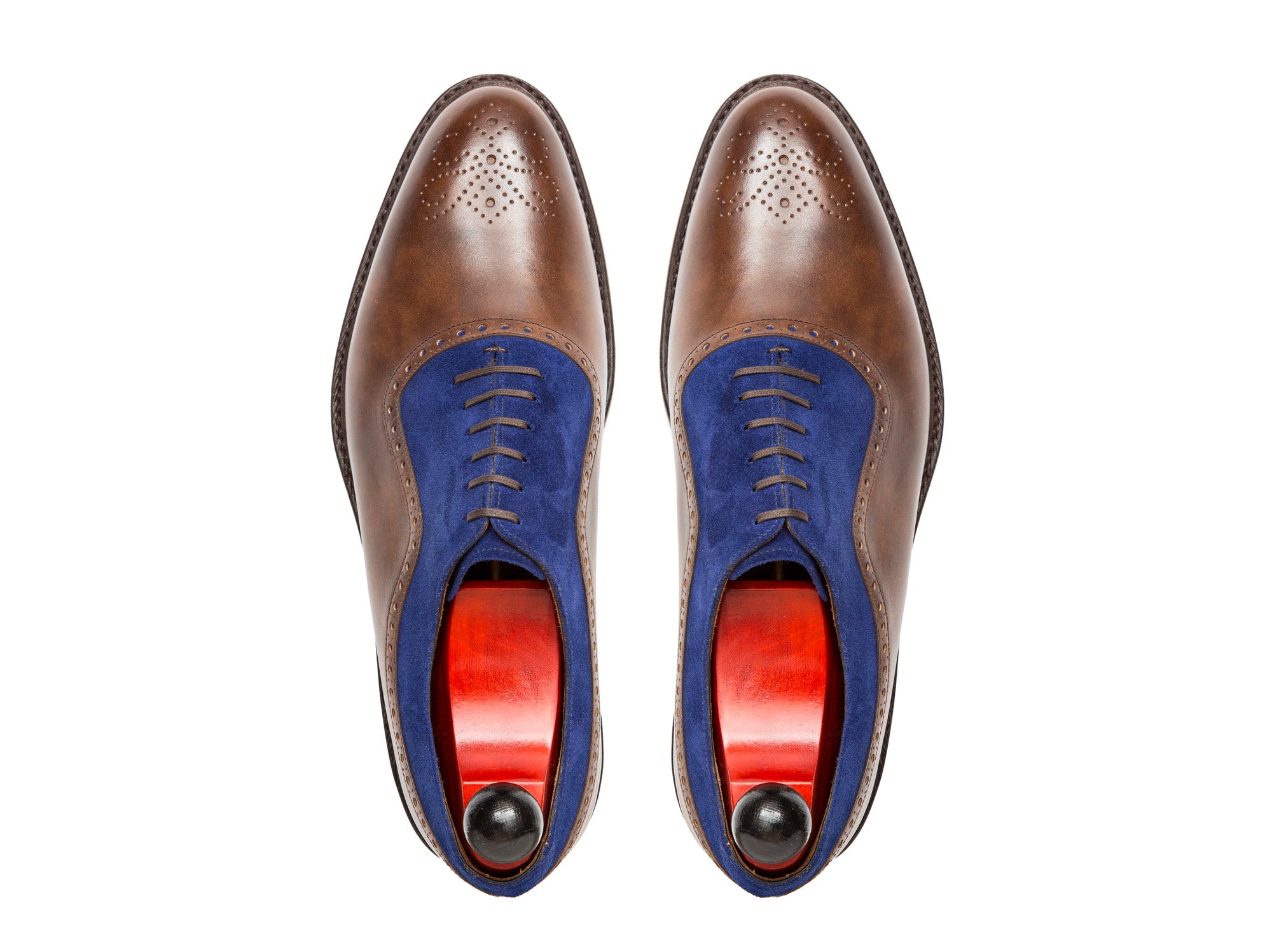 Roosevelt - MTO - Copper Museum Calf / Vivid Blue Suede - TMG Last - Country Rubber Sole-Made To Order Medallion Adelaide Brogue Oxfords-J.FitzPatrick Footwear