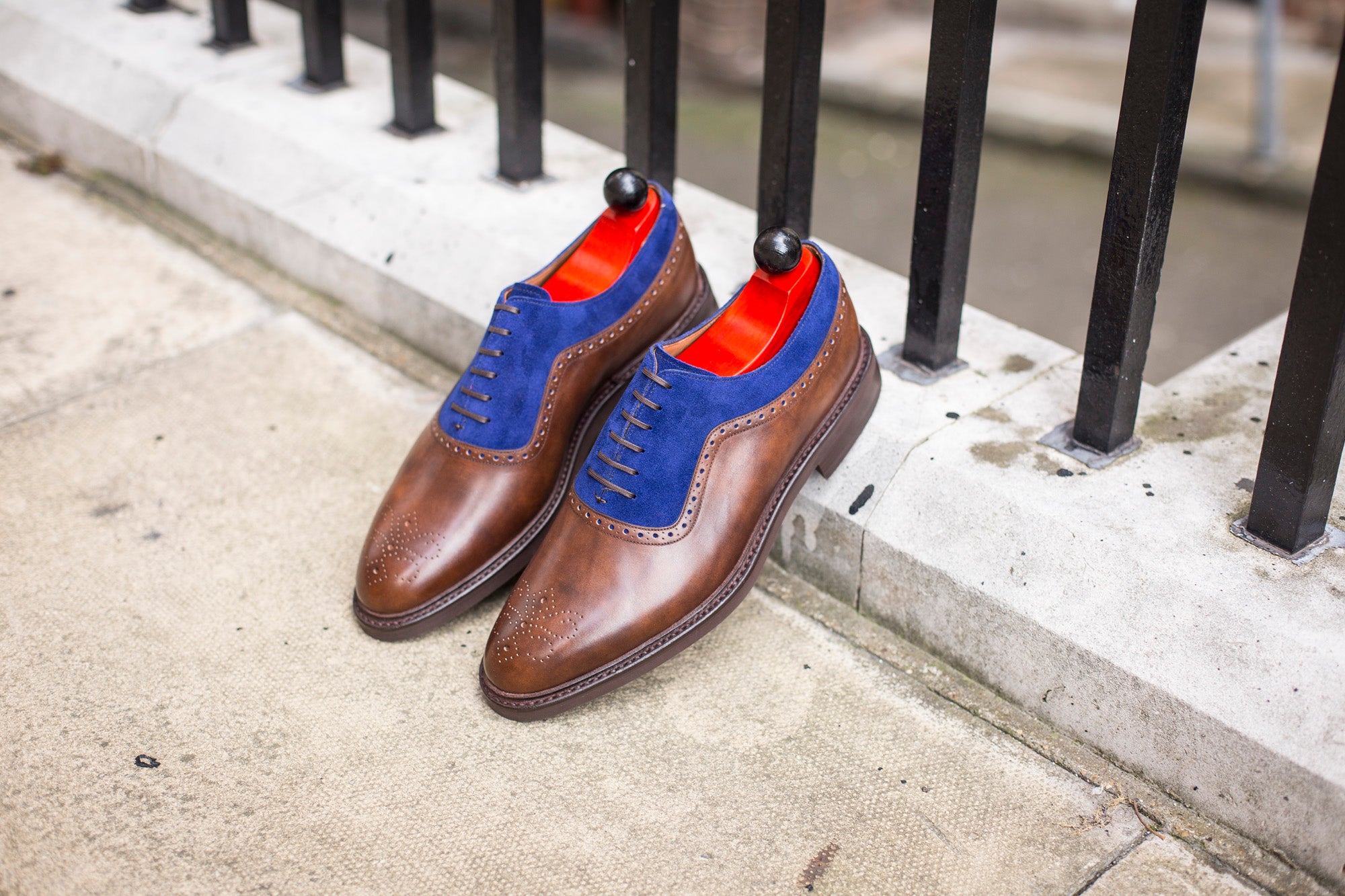 Roosevelt - MTO - Copper Museum Calf / Vivid Blue Suede - TMG Last - Country Rubber Sole-Made To Order Medallion Adelaide Brogue Oxfords-J.FitzPatrick Footwear