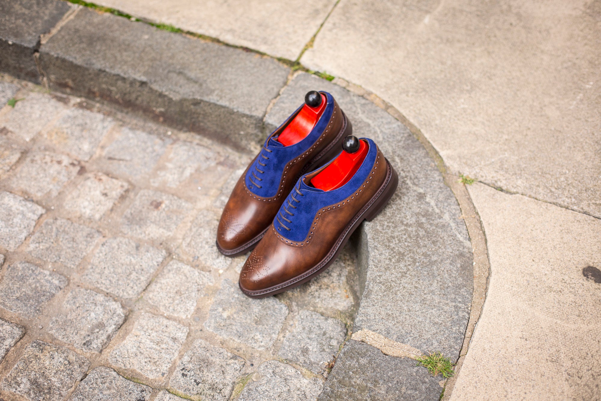 Roosevelt - MTO - Copper Museum Calf / Vivid Blue Suede - TMG Last - Country Rubber Sole-Made To Order Medallion Adelaide Brogue Oxfords-J.FitzPatrick Footwear